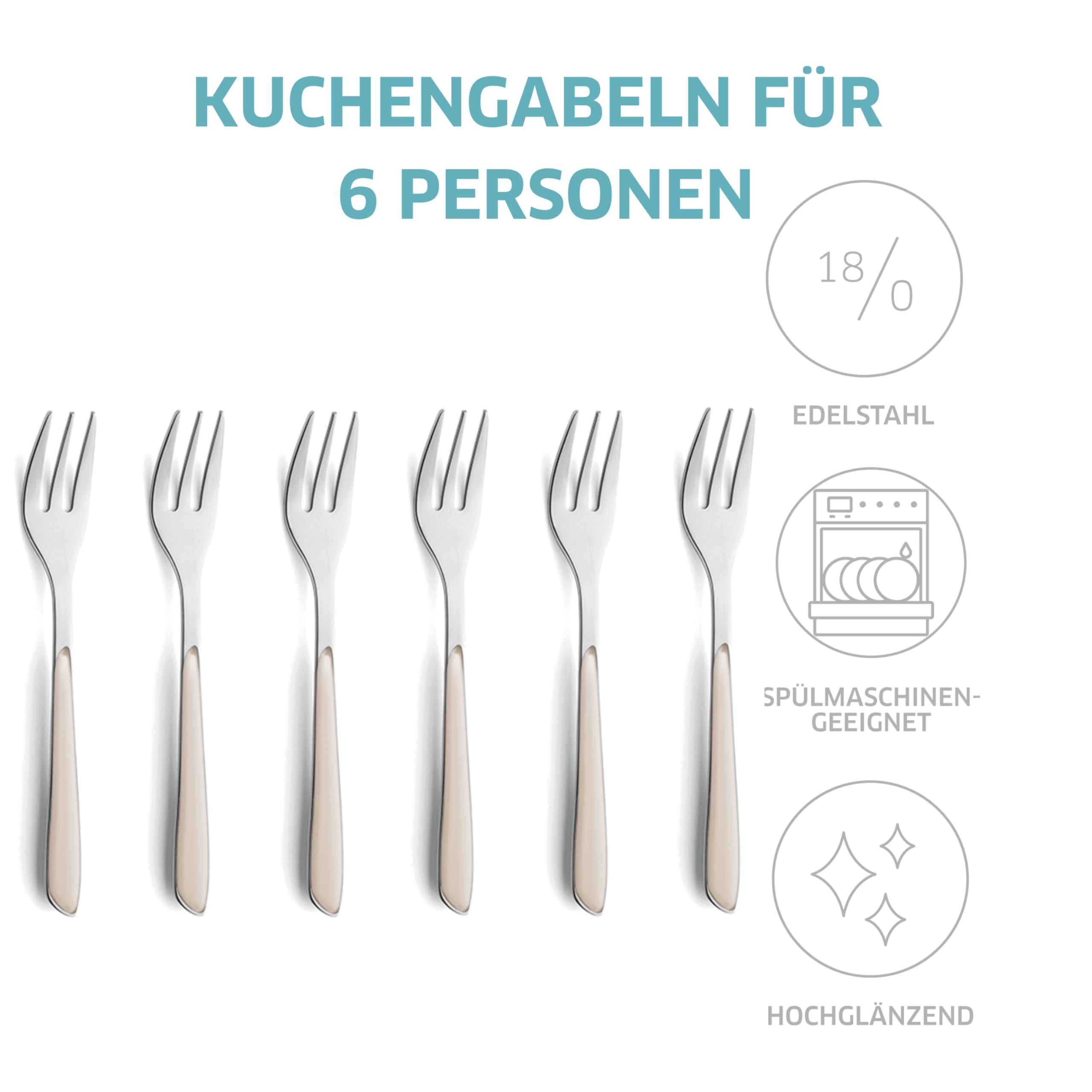 Kuppels 2294OWBS01AN6 Set di forchette da Dolce, Acciaio Inox, Bianco