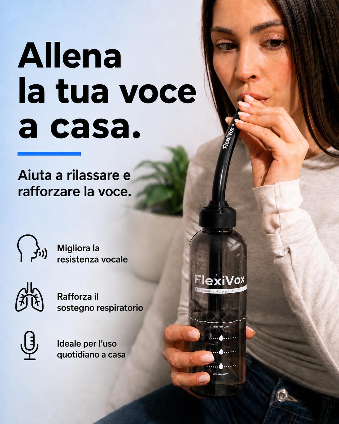 FlexiVox® compatibile con Metodo Lax Vox | Ideale per Allenamento Vocale SOVT | Cantanti, Logopedia e Terapia della Voce | Kit: Tubo, Bottiglia Graduata, Spazzola, Borsa ed eBook (Nero)