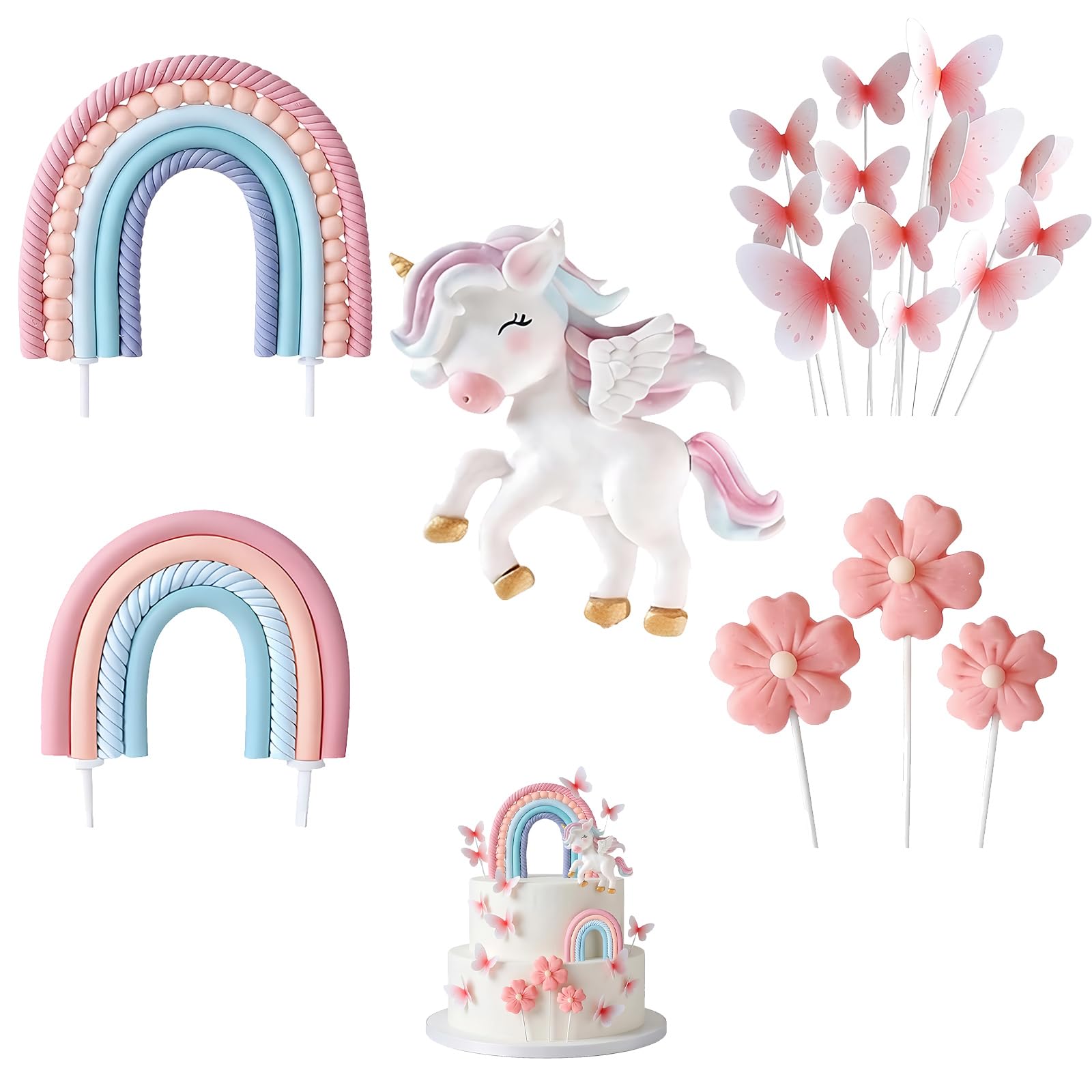18Pcs Unicorn Cake Topper Decoration Rainbow Cake Topper