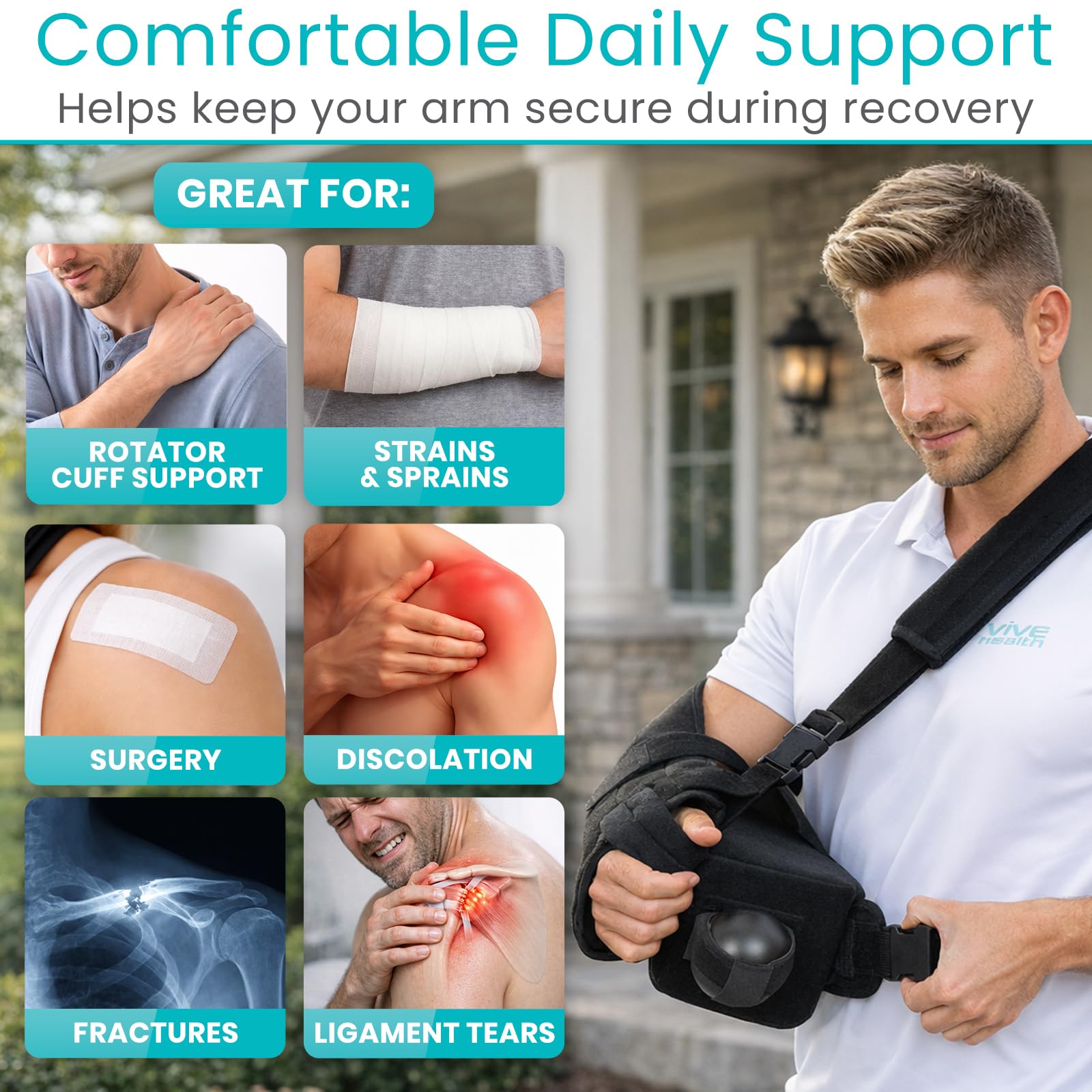 Vive spalla abduction sling - immobilizer per lesioni support - sollievo dal dolore del braccio cuscino per cuffia dei rotatori, sublexion, chirurgia, dislocated, broken arm - brace nero