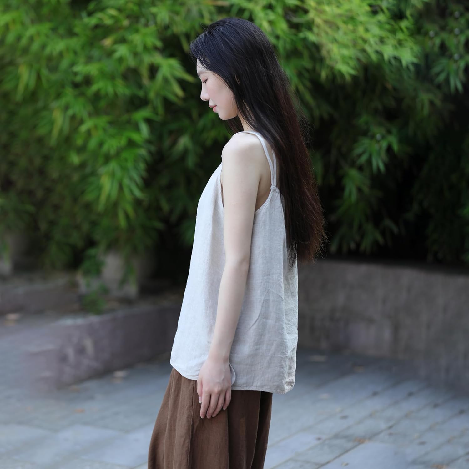 100% Linen Tank Top for Women - Adjustable Strap Camisole V-Neck Sleeveless Cami Shirt Loose Fit Summer Top - Image 5