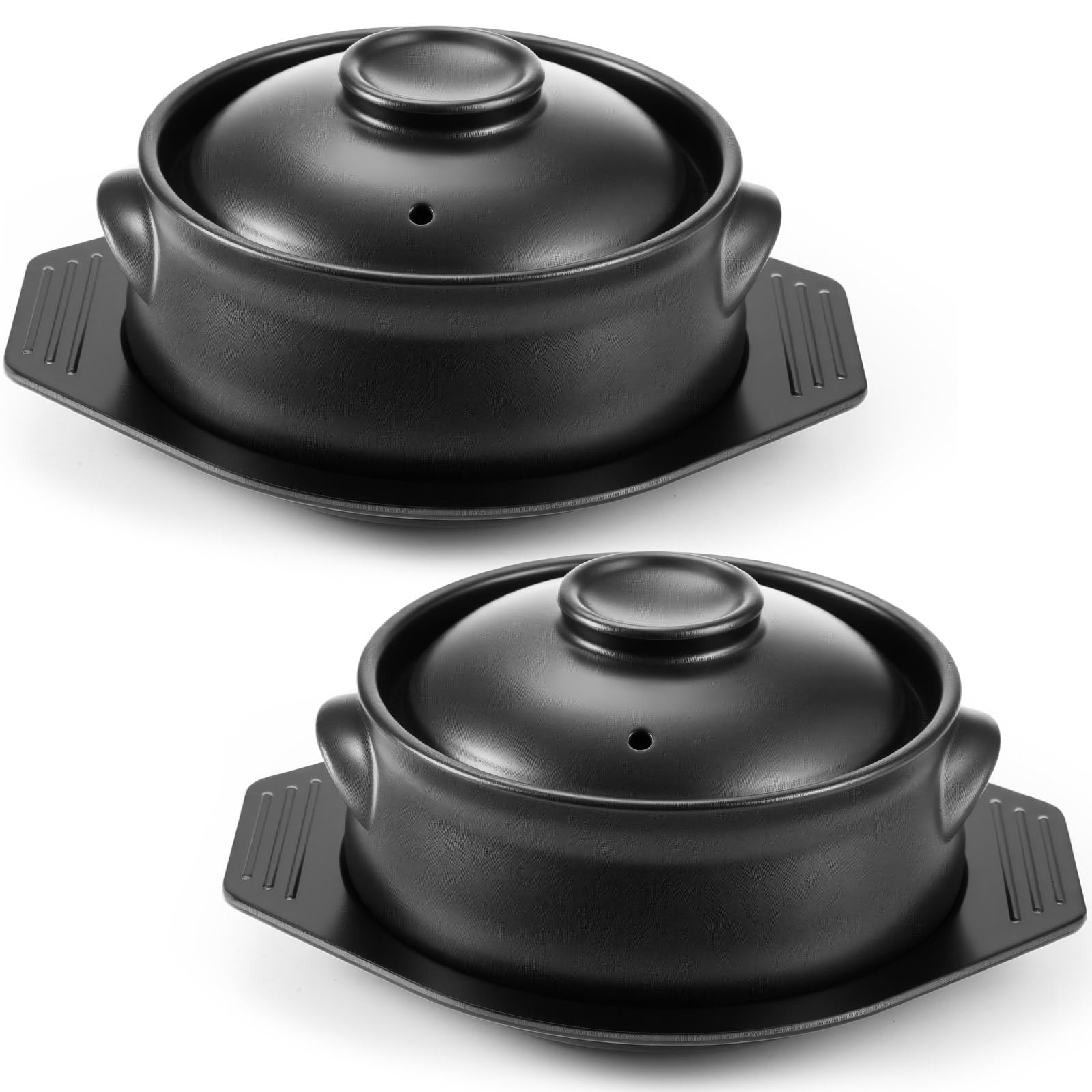 2 Pcs Korean Stone Pot Clay Cooking Pot Set Ceramic Sizzling Hot Bowl Korean Bibimbap Soup Dolsot Bowl with Lids for Ttukbaegi and Koreans Stew (38 oz)