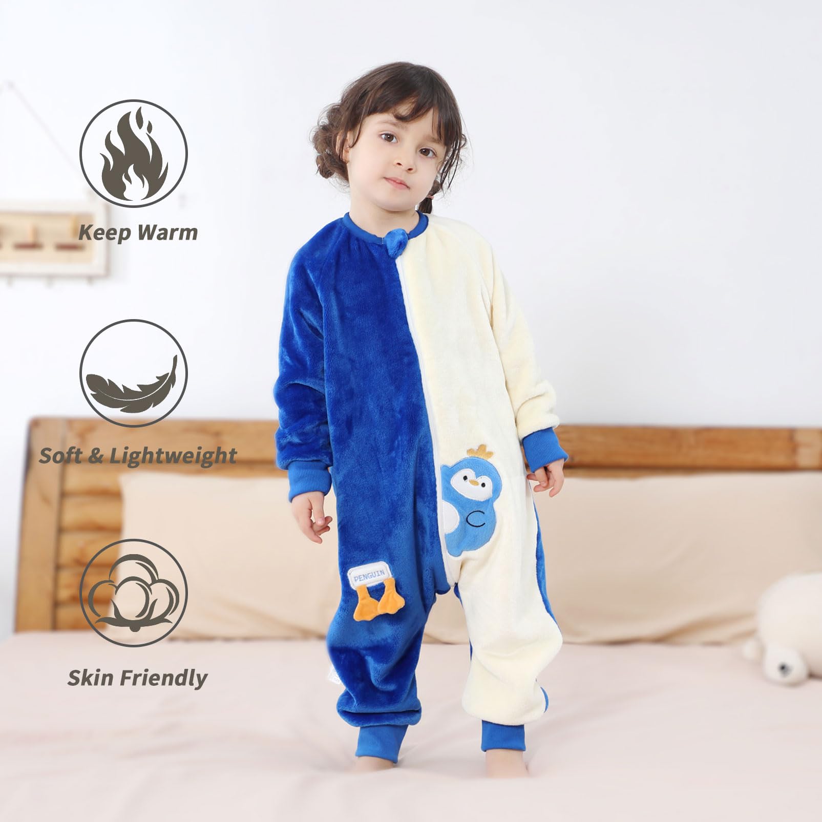 Monstoyo Sacco Nanna con Piedini Bambini Bambina, Invernale Flanella Pigiama Pagliaccetto Neonato, Maniche Lunghe & Gambe Separate Sacco a Pelo Cartone Tuta per Ragazze Ragazzi 0-6 Anni