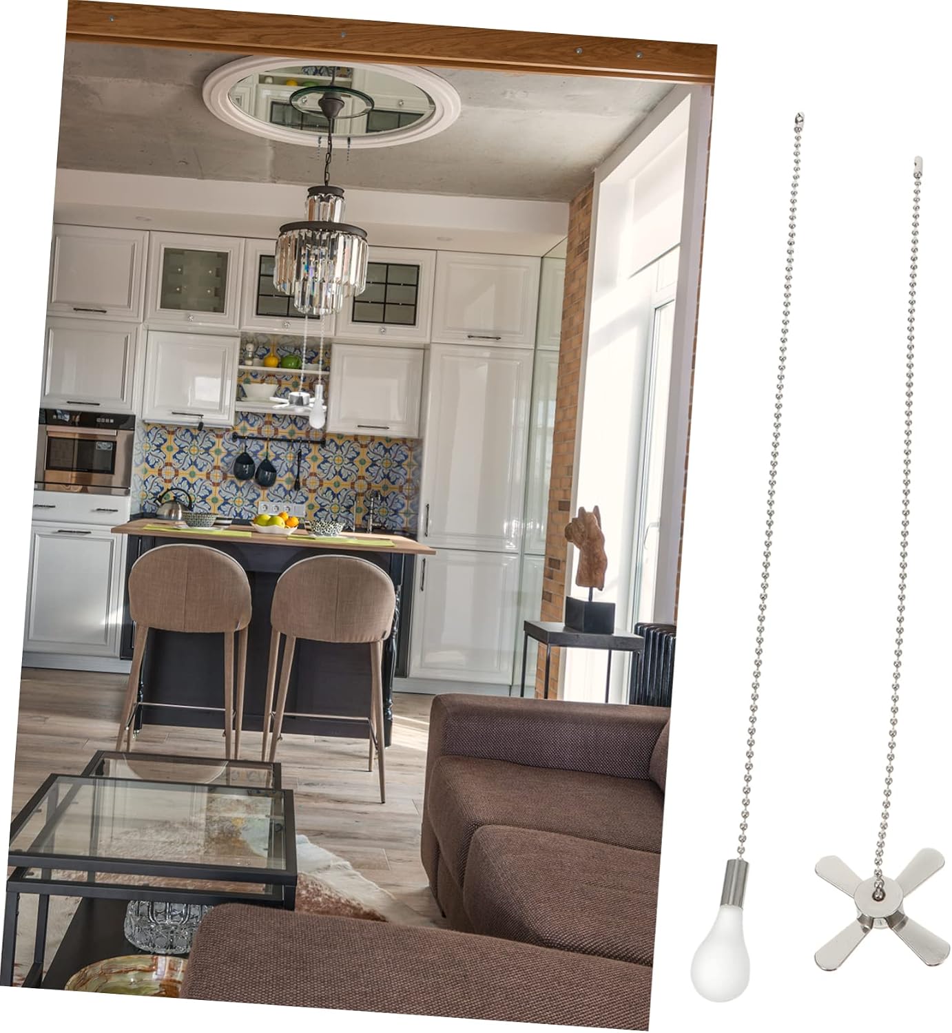 2pcs Ceiling Fan Pull Chain Extension High Ceiling Light Fixtures Pendant for Home Office Ventilation and Retro Decor