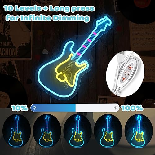 Miniatura 3 de Luz de neón para guitarra eléctrica, letrero de neón de guitarra, decoración de pared LED con alimentación USB (cable de 6.5 pies), guitarra con luz