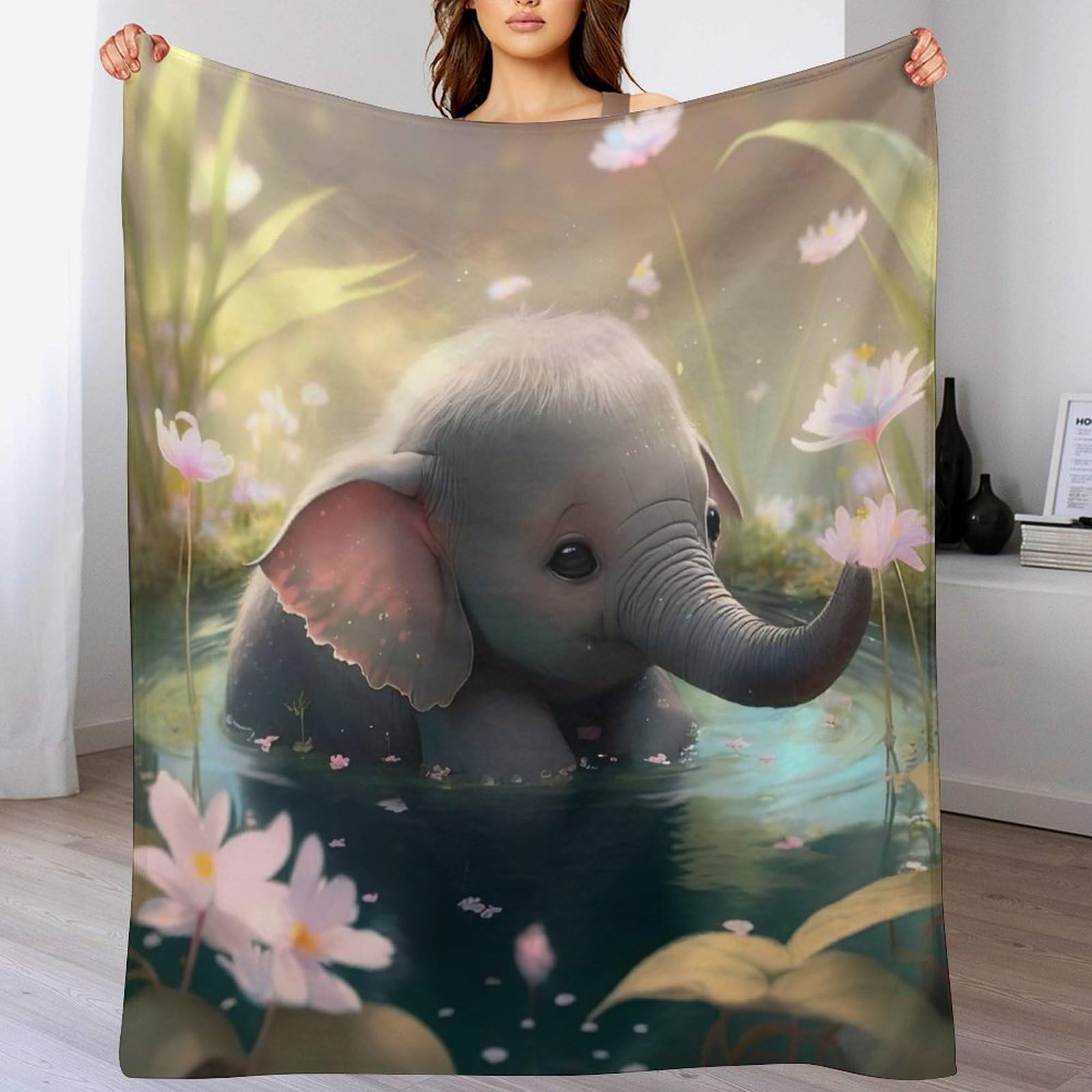 Couverture polaire éléphant 180x200cm pour grand canapé