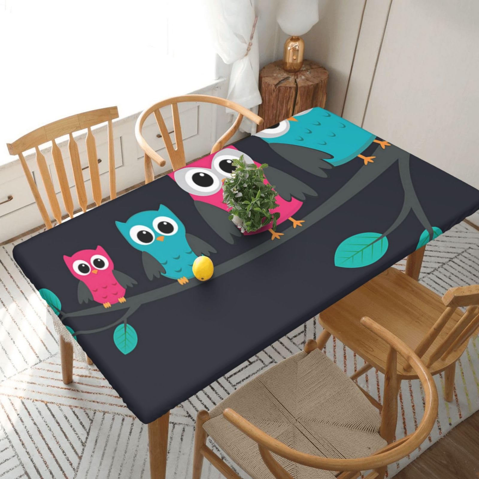 BNVSADC Cute Owls Printed 5FT Tablecloth Polyester Kitchen Water Resistant Table Cloth Dining Table Decoration Table Covers, 152x76 CM