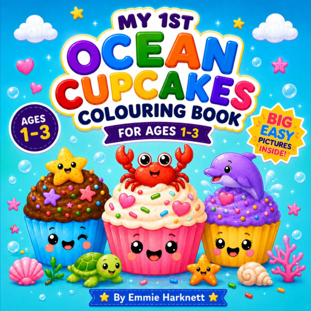 My 1st Ocean Cupcakes Colouring Book for Ages 1-3: Big Simple Sea-Themed Cupcake Pictures with Bold Easy Designs for Little Hands