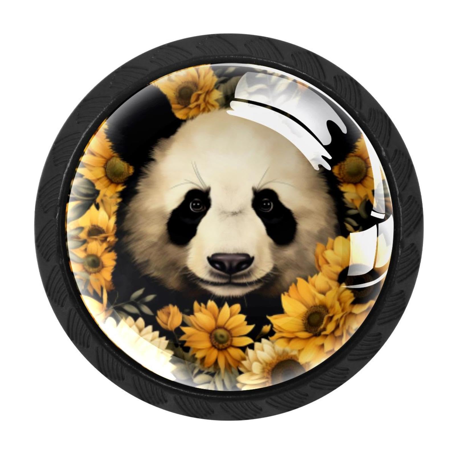 CHENZZZZ 4 Pieces Dresser Knobs Panda Sunflower Drawer knobs Cabinet Knobs Pull Handles for Home Kitchen Office