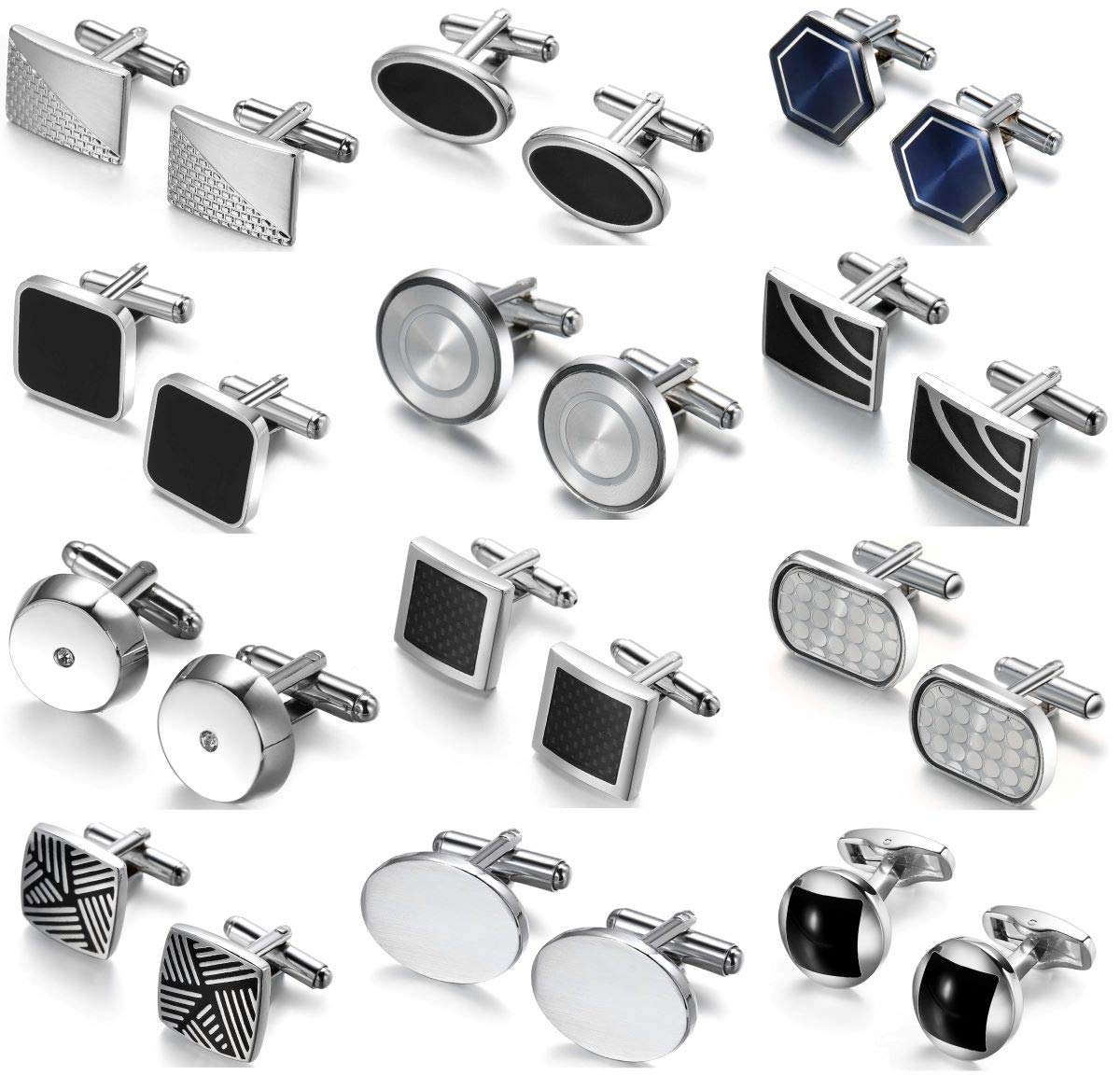 Cufflinks for Men Gift Set Simple Modern Stylish Elegant Men’s Cuff Links Gift Box for Dad Father Husband Boyfriend or Friends 4pairs 6 pairs 8 pairs12 pairs new year