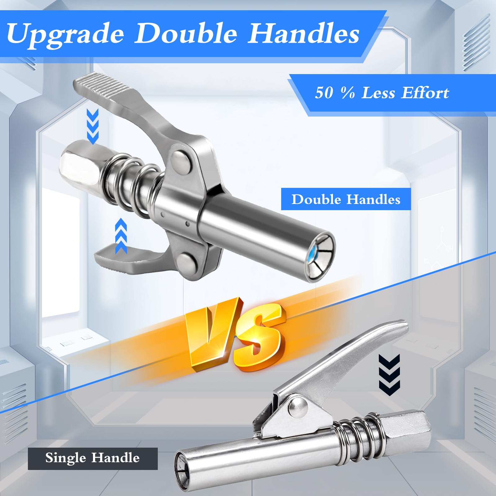 Pistola Ingrassatore Manuale - Con Tubo Flessibile 30 Cm E 9 Accessori - Doppia Impugnatura - 10000 PSI - Foto 4