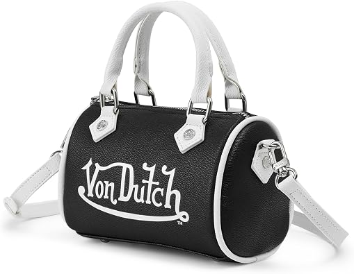 Von Dutch Core Hanna Bag | 6.5 Vegan Leather Mini Crossbody with Logo Hardware, Top Handles & Branded Interior Pouch