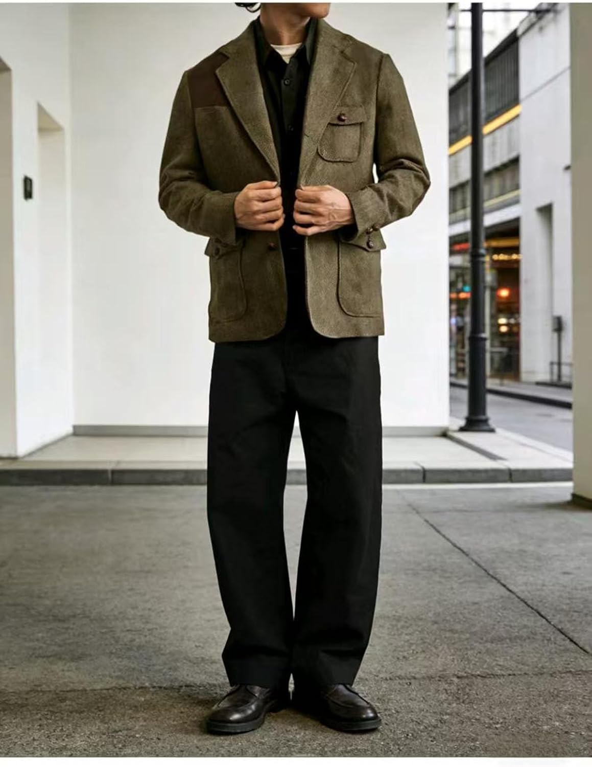 Vintage Tweed Patch Blazer Herringbone Hunting Sport Coat with Shoulder & Elbow Patches for Spring
