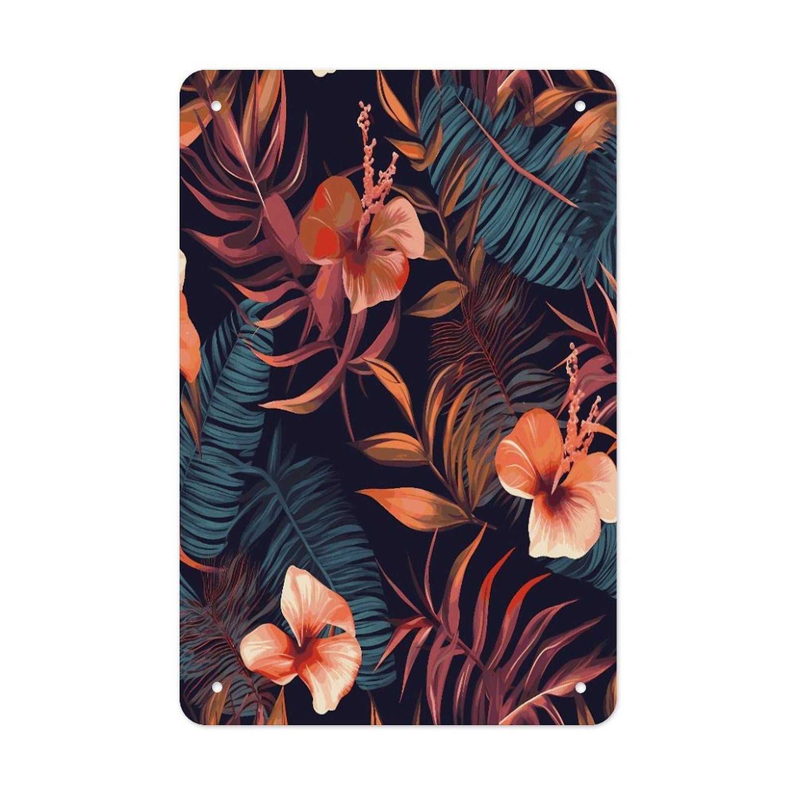 LDGSUPH Tropical Flower Wall Art Prints Folded Edge Iron Sheet Painting with Holes for Wall Prints Decorative Picture Metal Signboard Decor Painting for Outdoor Indoor Wall Decor