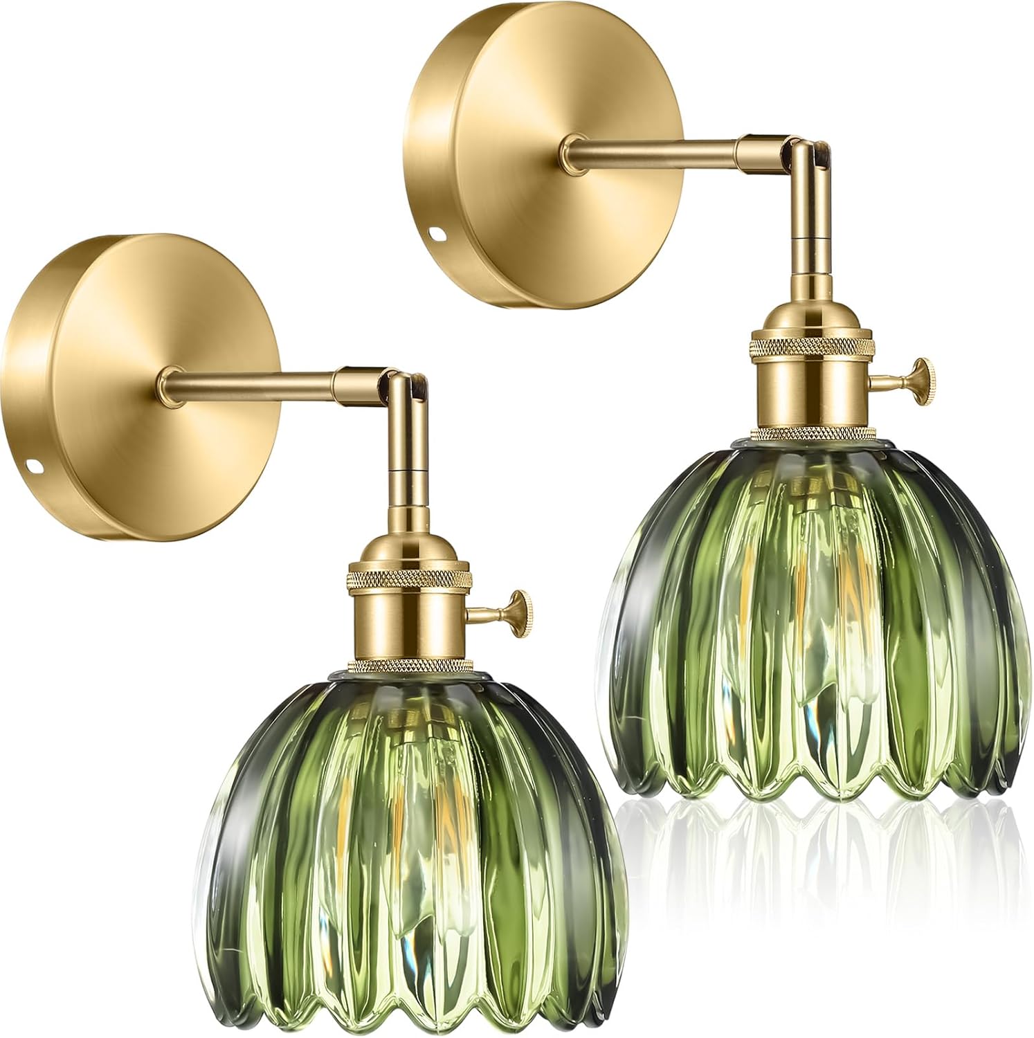 Rossesay 2 Pcs Vintage Wall Sconce with Green Tulip Glass Shade 180