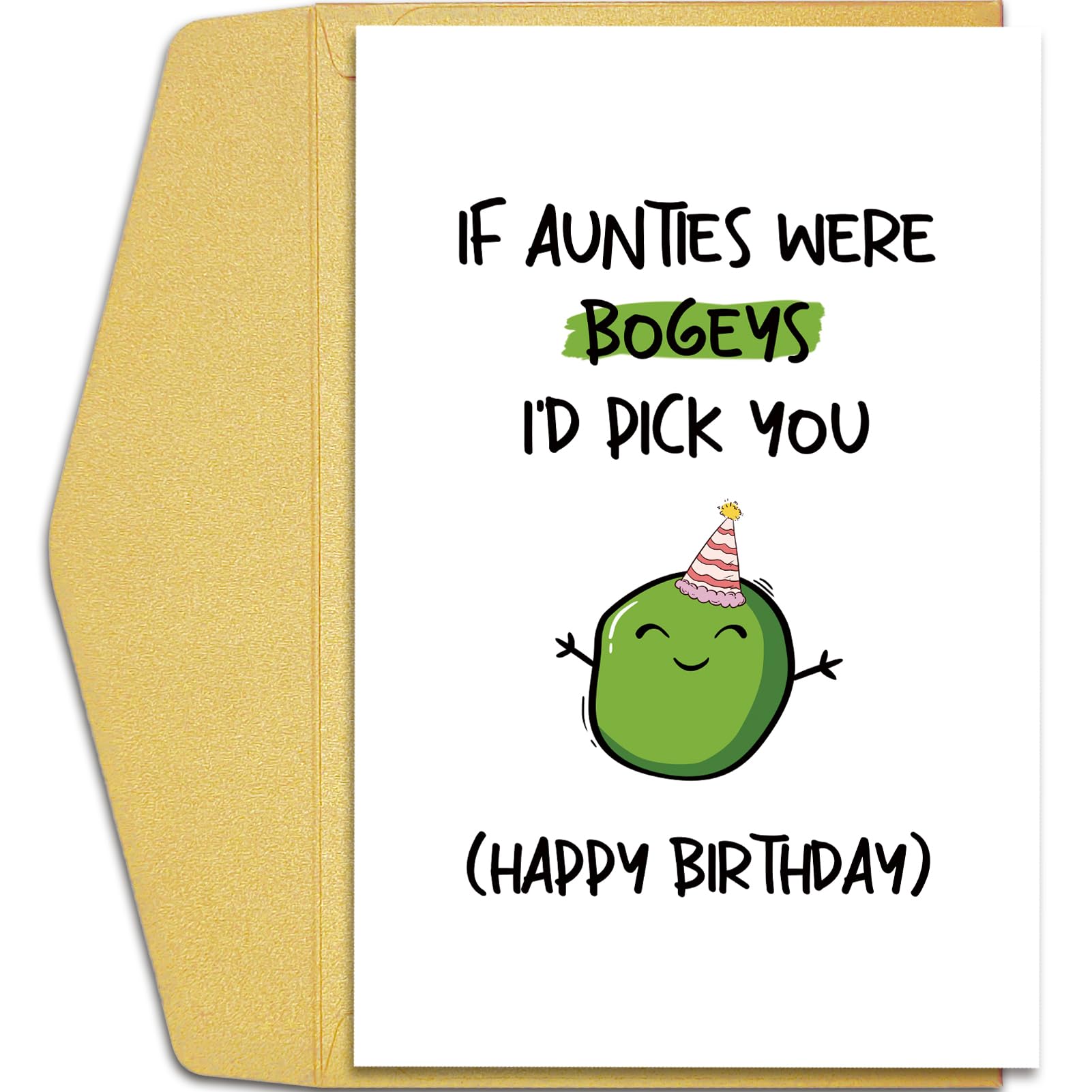 Qiliji Funny Birthday Card for Aunt, Humorous Aunt Birthday Card, Happy Birthday Card from Niece Nephew, If Aunties Were Bogeys I'd Pick You