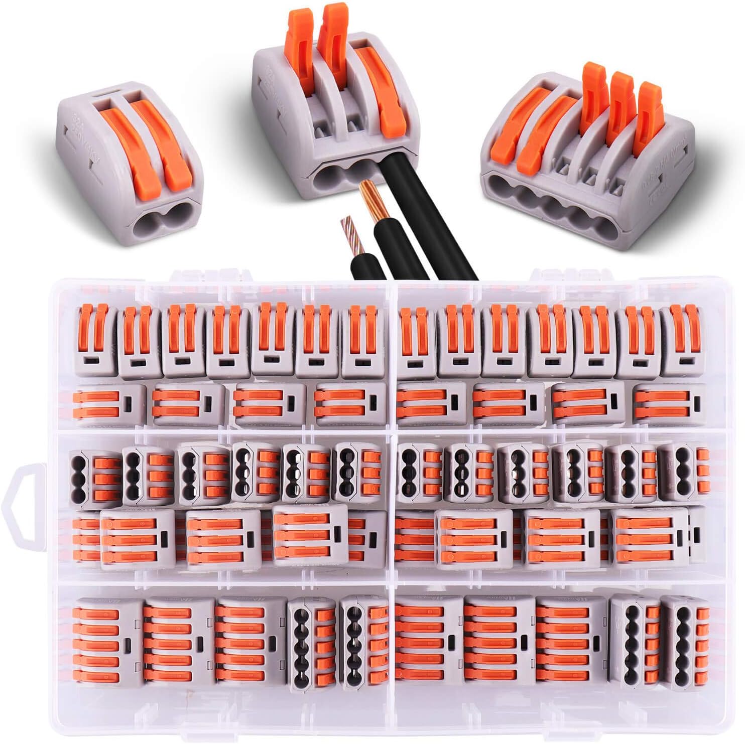 60 piezas conectores eléctricos con palanca de operación, 20 terminales de 2 vías, 30 terminales de 3 vías, 10 terminales de 5 vías (2/3/5 vías)