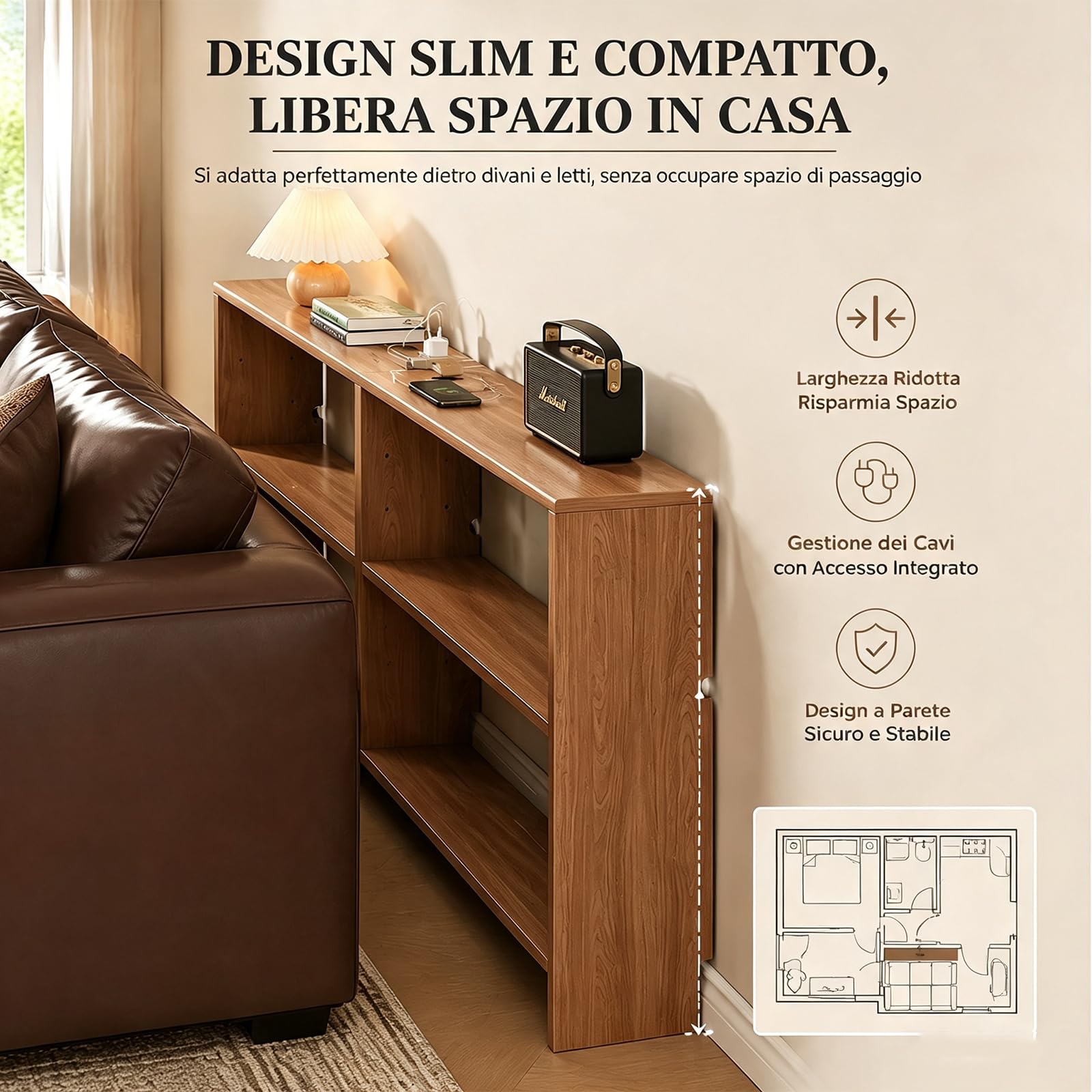 Stół konsolowy do sofy z otwartym Sto Solut 150 x 10 x 69 cm, idealny do przedpokoju, salonu, elegancki i funkcjonalny za sofą Sto Solut