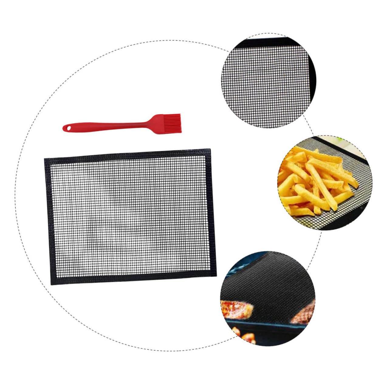 Abaodam 3 Piezas Rejilla de Malla a la Parrilla Esterilla Barbacoa Reutilizable Parrillas Mango de la Bandeja de la Parrilla parilla no Accesorios de Barbacoa Reutilizables Fibra de Vidrio