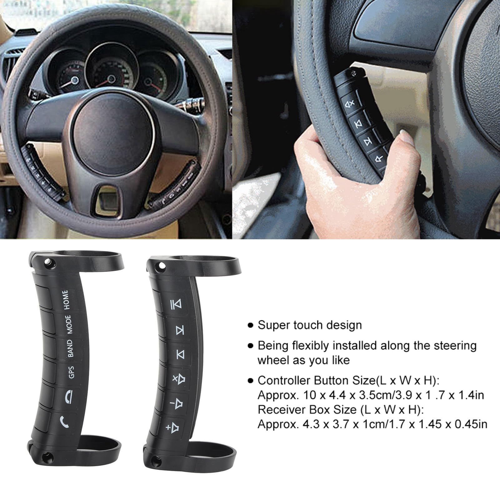 Control inalámbrico Universal del Volante – Compatible con DVD/Radio/Sistemas de navegación del Coche, Adaptador de Control del Volante con botón Remoto Plug & Play (Negro)
