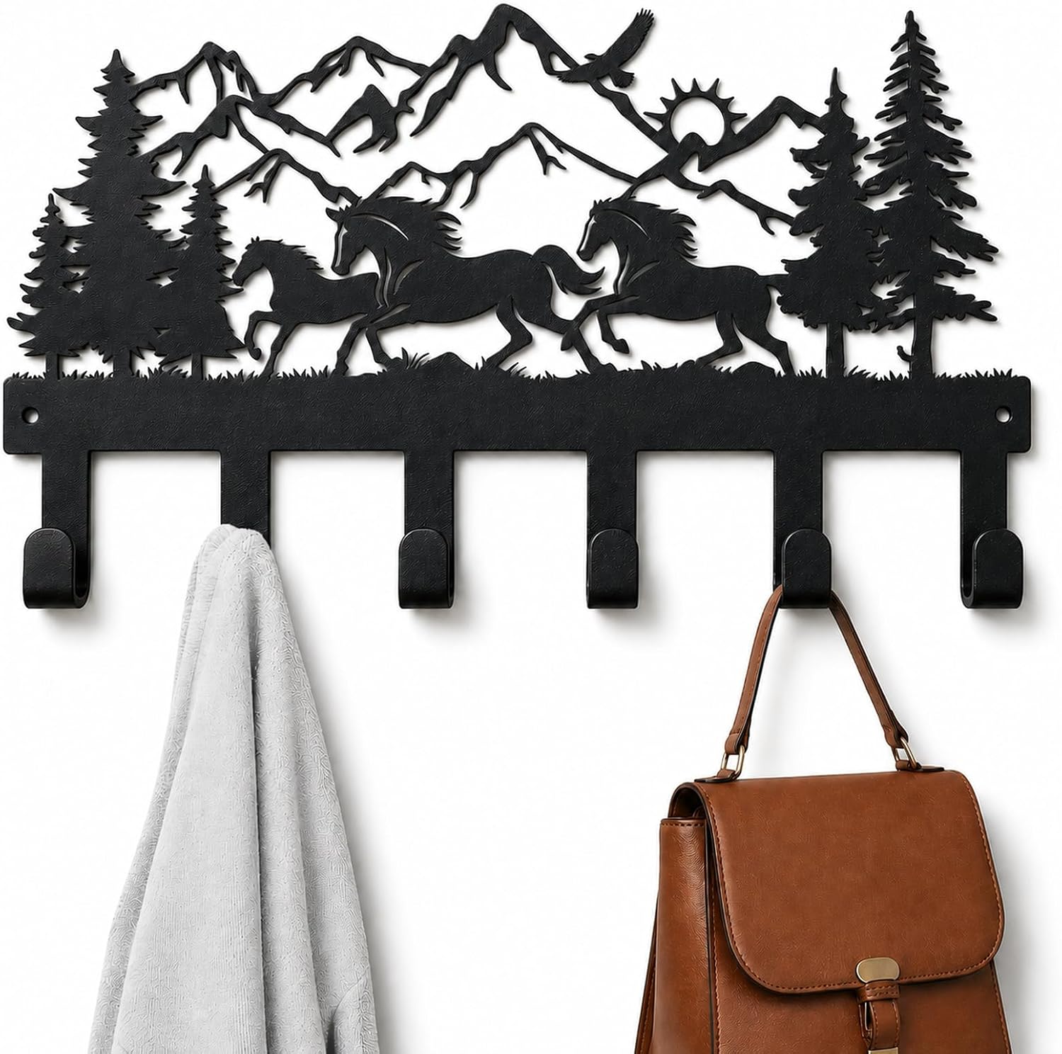 Metal Coat Rack Wall Mount with 6 Hooks, Decorative Hat & Coat Hooks for Entryway, Hallway, Living Room, and Towel Hooks for Bathroom (Deer)