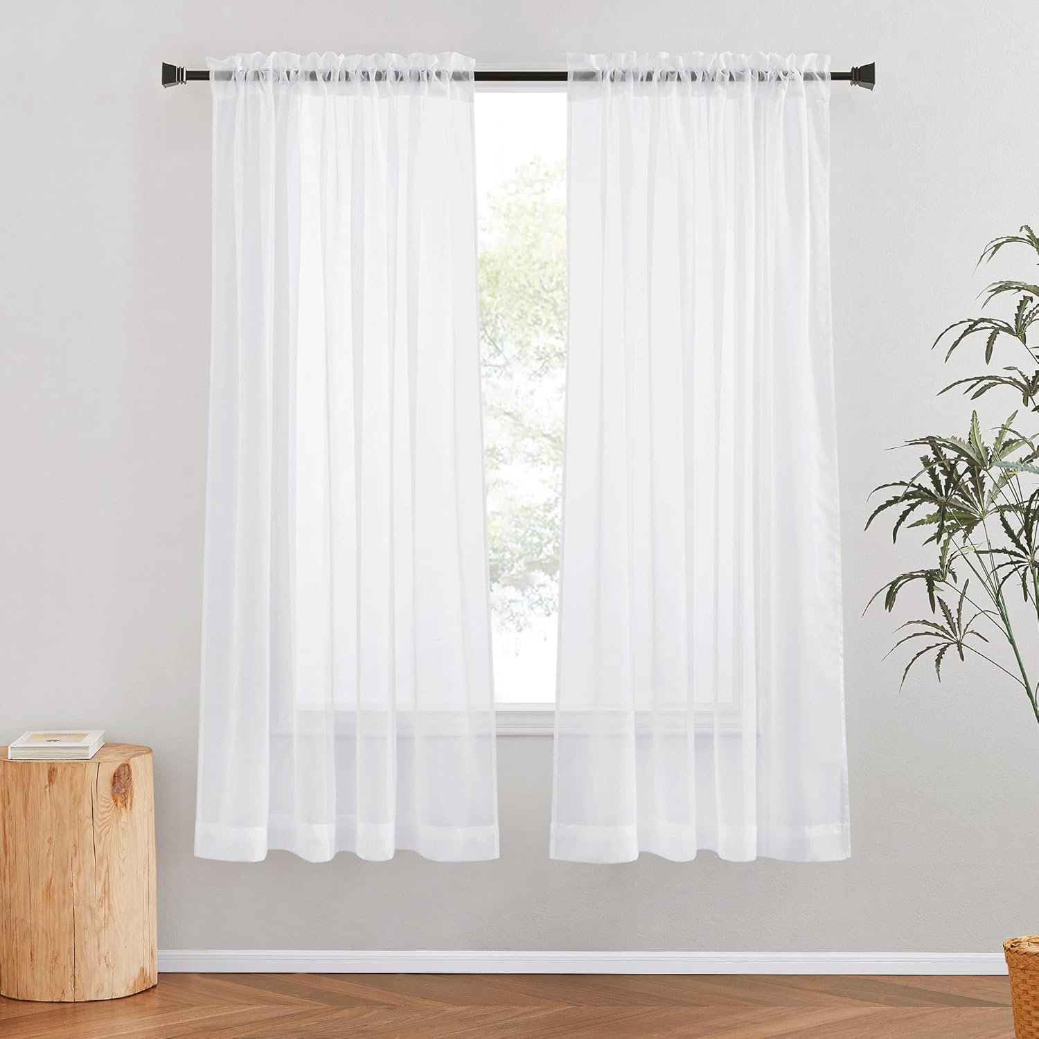 NICETOWN Sheer White Curtains 68 inch Length 2 Panels Set, Rod Pocket Translucent Modern Voile Sheer Airy & Breathable Curtains & Drapes for Bedroom/Living Room, W54 x L68 54"W x 68"L (Pack of 2) White
