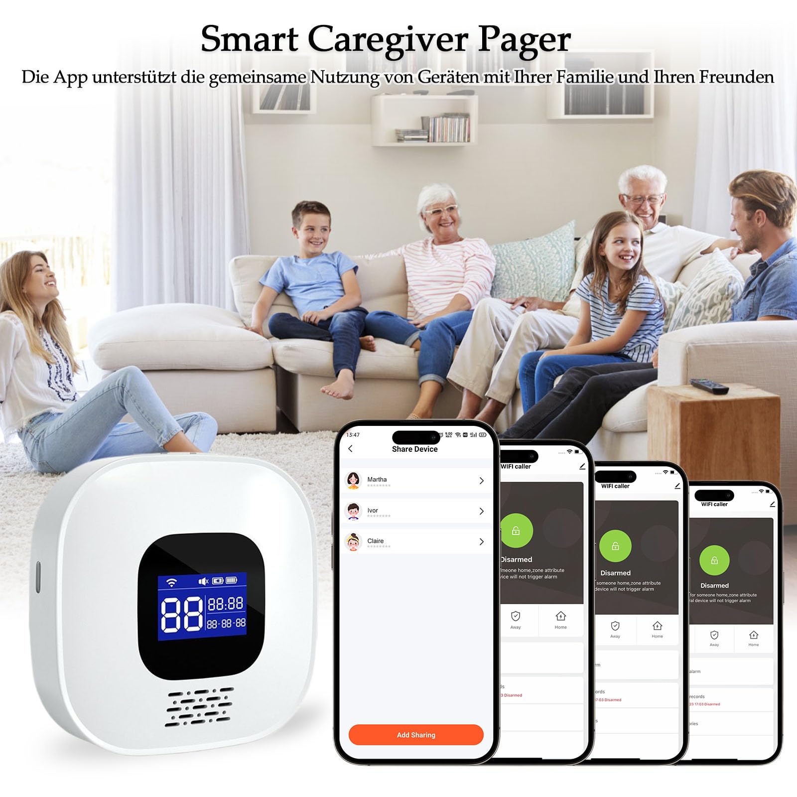Salvavita Anziani, Pulsante Salvavita Anziani WiFi, App Tuya Smart/Smart Life per Ricevere Notifiche da Remoto, Adatto ad Anziani, Malati, Disabili, Bambini (1 Ricevitore + 3 SOS Pulsante)
