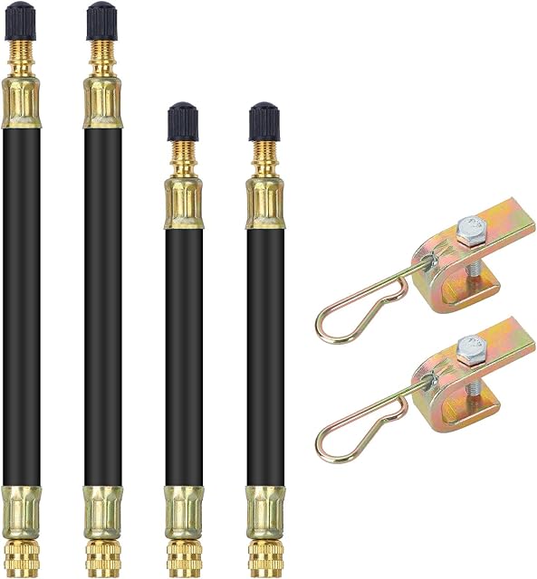 Bolatus 4Pcs Tire Valve Extension, 140mm + 200mm Flexible Rubber Tire Valve Extension with 2 Clamps Tire/Tyre Valve Extenders Adapter for Truck Bus RV Car Wheel Tire Transit Adapter