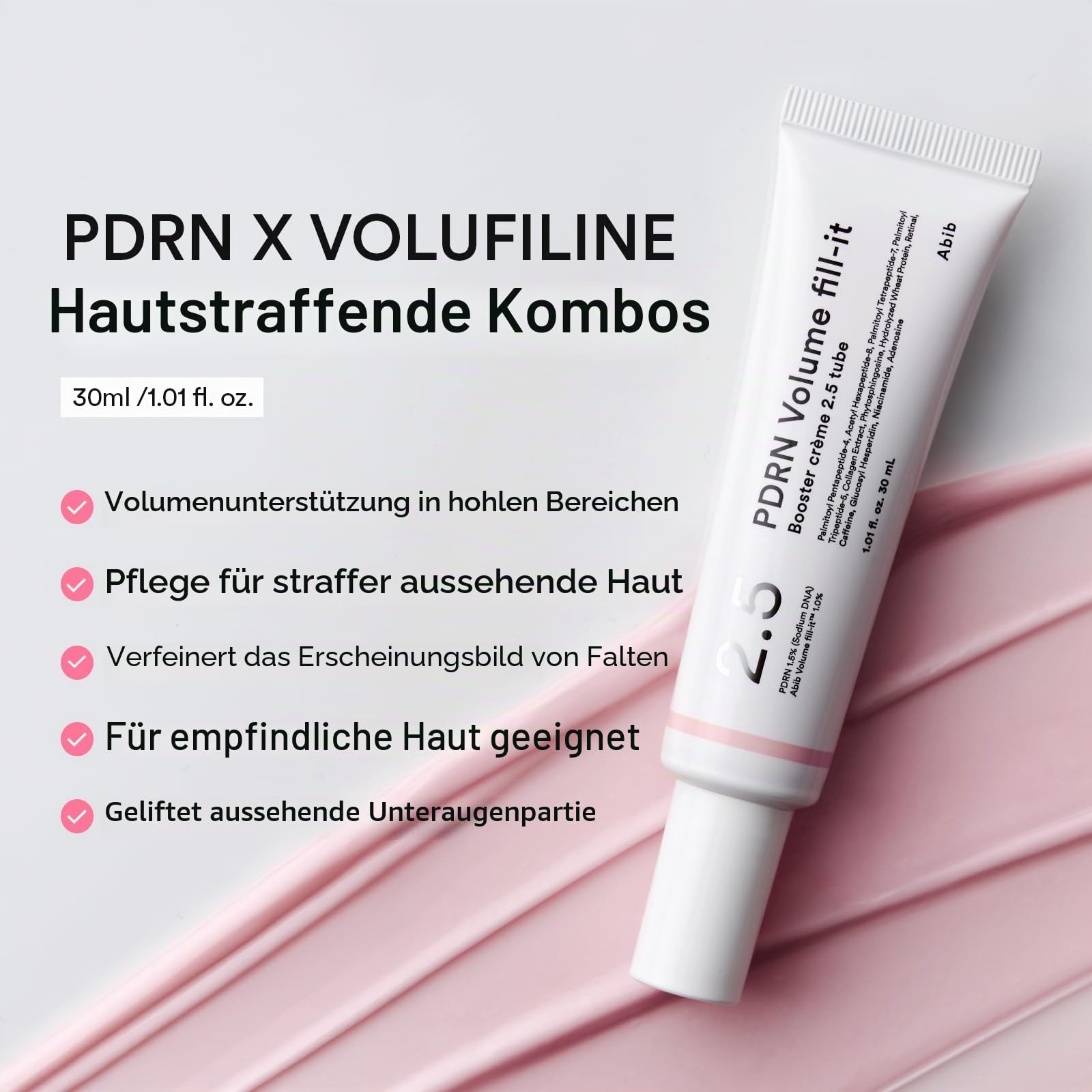 Abib PDRN Volume Fill-it Booster Cream 2,5 Tube | auffüllendes Gesichtsvolumen mit Retinalpeptiden PDRN 15.000 ppm | Für Stirn, lächelnde Linien und Nackenfalten | Straffende Anti-Aging |