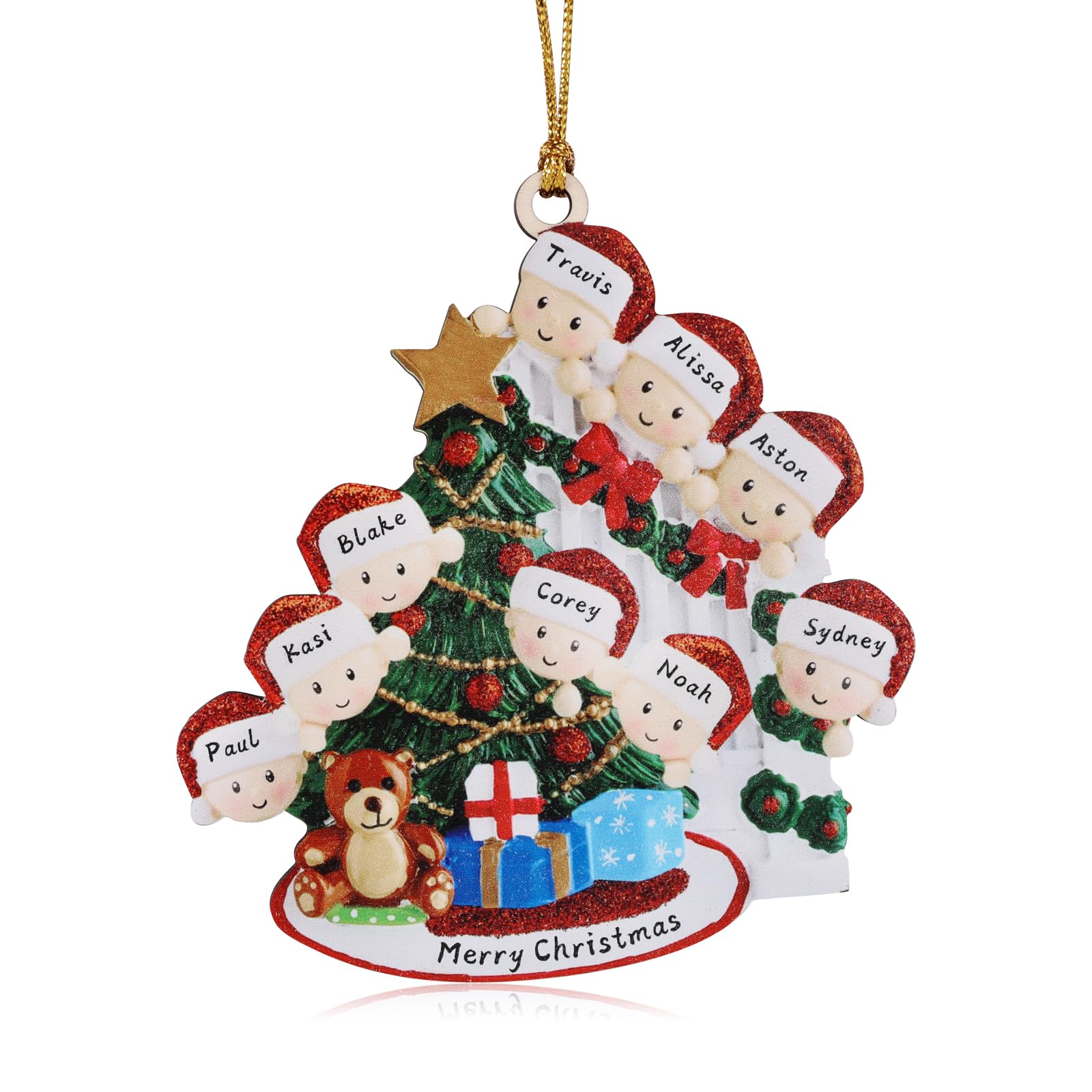 Wamantic Personalised Christmas Decorations, Custom Christmas Ornaments Family of 2-8 Name, Personalised Christmas Tree Ornament Decorations Creative Xmas Ornaments Home Decorations (9-Names, Color-5)