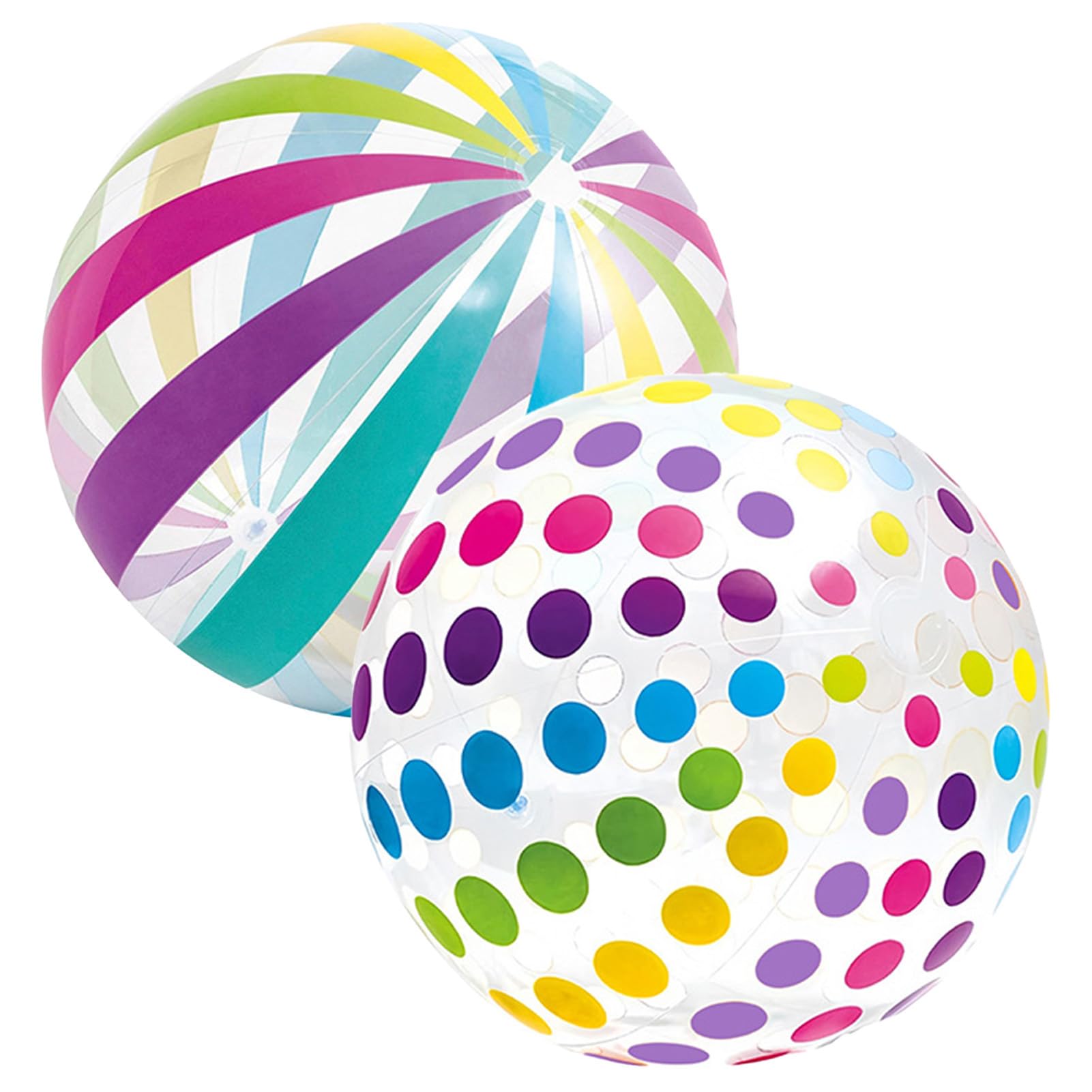 Briking 2 Pcs Inflatable Beach Balls 40cm, Transparent Water Ball with Colorful Polka Dots & Stripes, Blow Up Pool Balls for Kids Adults Summer Outdoor Beach Games Swimming Pool Party Supplies