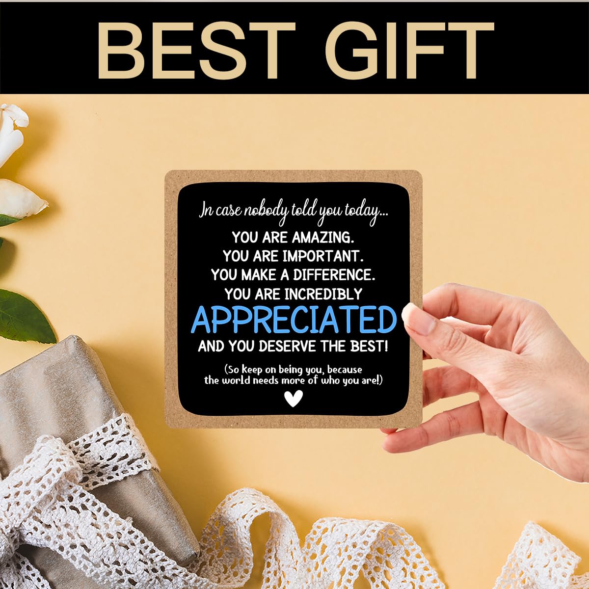 Thank You Wood Sign With Stand - 4x4 Inch Appreciation Desk Decor