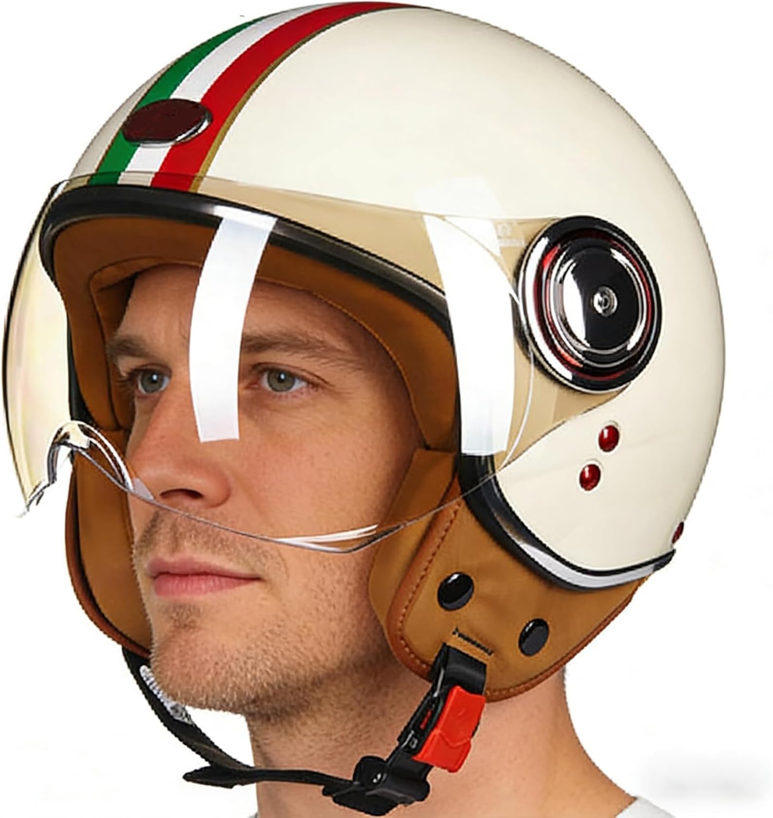 Kask niskoprofilowy z otwartą twarzą, kask motocyklowy z osłoną przeciwsłoneczną, kaski motocyklowe z otwartą twarzą dla dorosłych motocyklistów(3,XL=61~62cm)