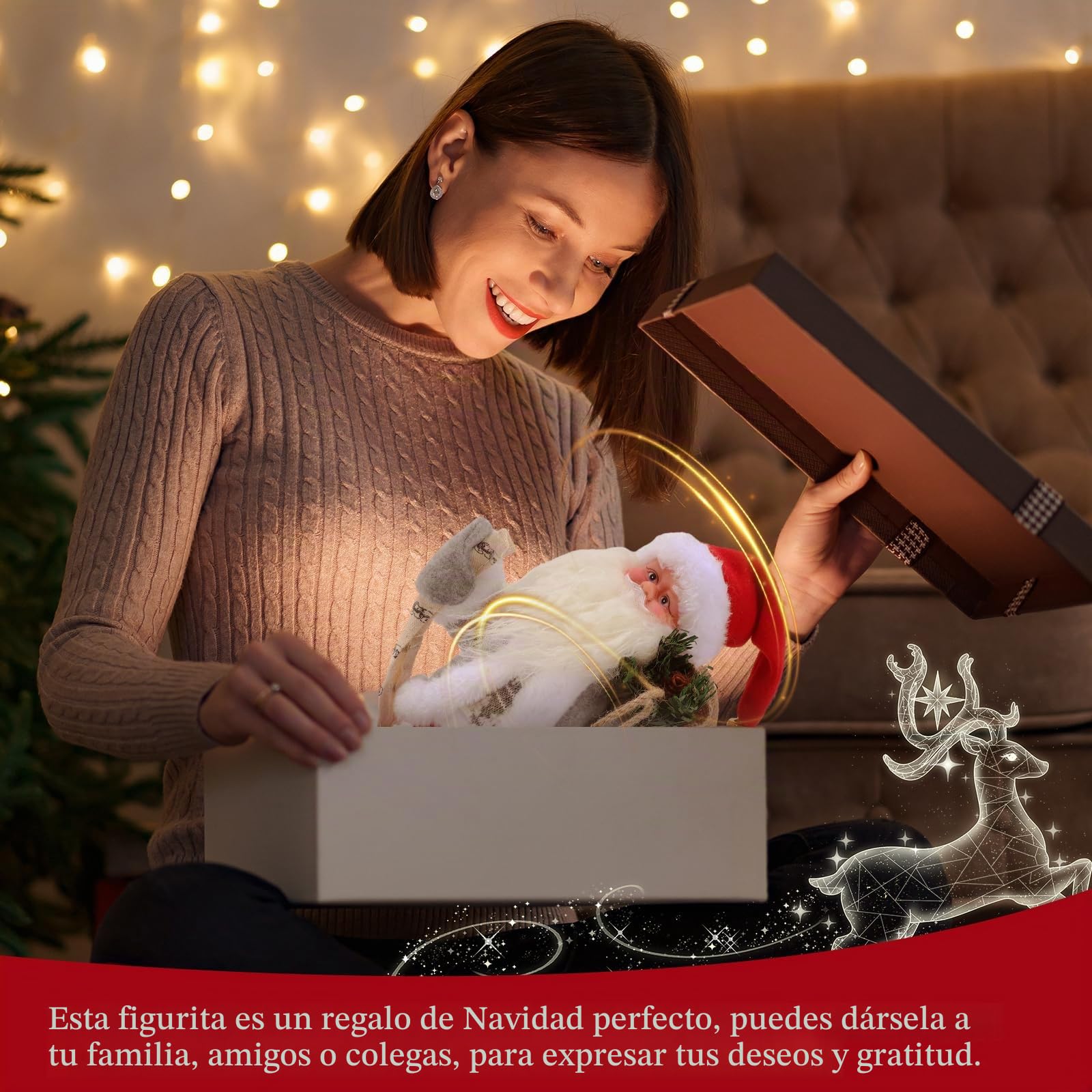 Gfilay Papá Noel Animado con música y Brazos móviles | Figura musical de Papá Noel con libro y saco de regalos, decoración navideña de interior para el hogar