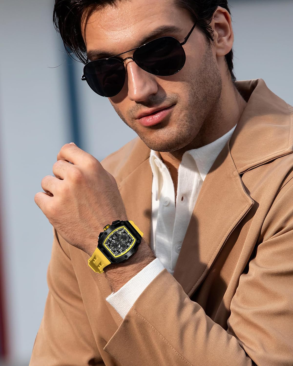 TSAR BOMBA Orologio Uomo Tonneau Design Impermeabile 50M con Cinturino in 316 Acciaio Lunetta Regalo Uomo Militare Cronografo Orologio da Design Elegante
