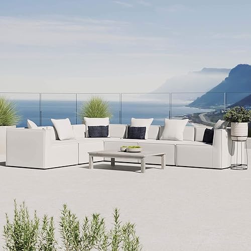 Modway EEI-4385-WHI Saybrook Patio Upholstered 6-Piece Sectional Sofa in White