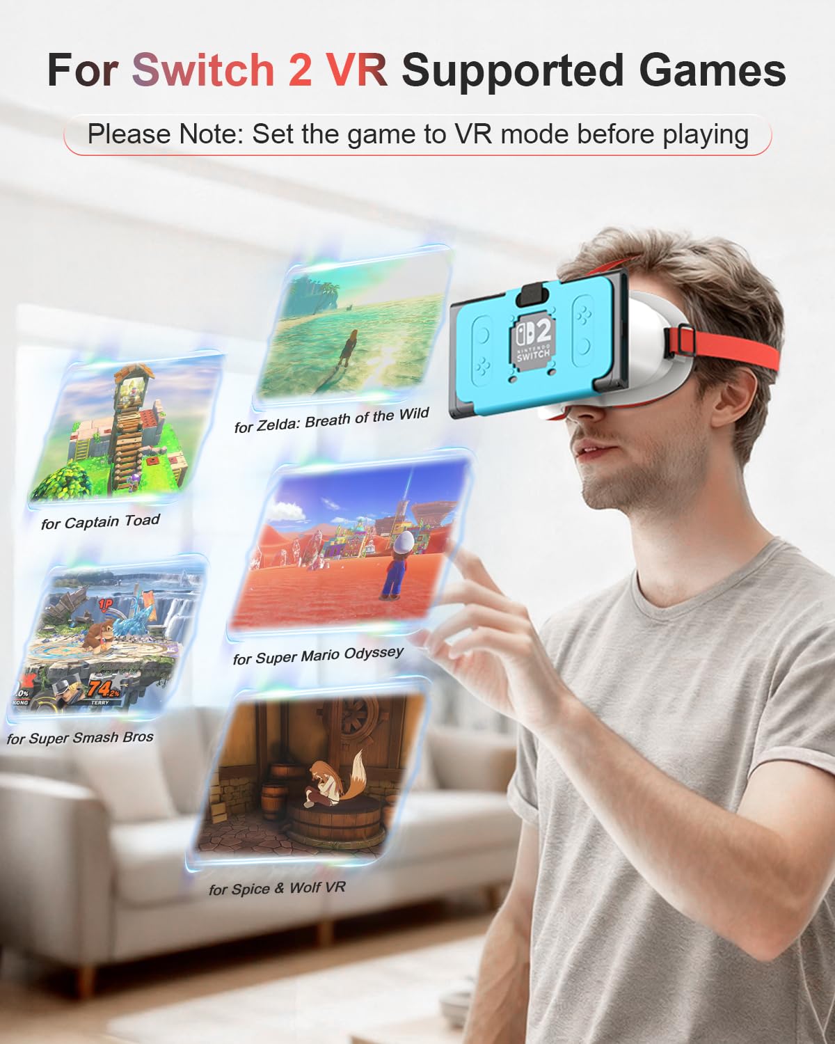 VR Headset für Nintendo Switch 2 (2025), Switch 2 Virtual Reality VR Brille mit verstellbaren HD-Linsen und bequemem Kopfband, Labo VR Kit für Switch 2 Zubehör, Weiß und Blau