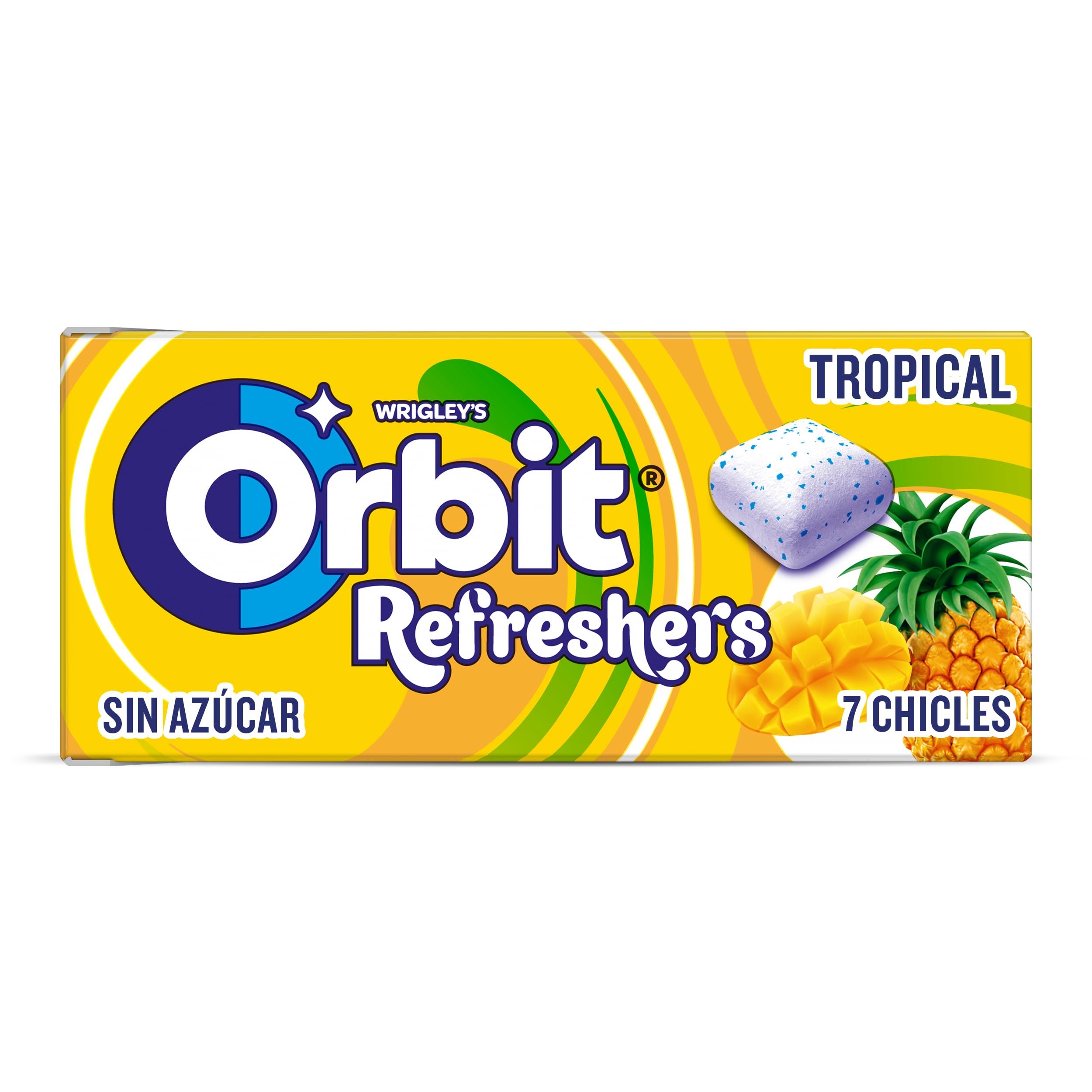 Orbit Refreshers Chicles Sin Azúcar Sabor Tropical en formato gragea Handypack, 16x7uds