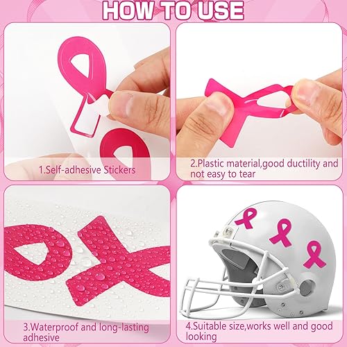 Miniatura 4 de Calcomanías de cinta rosa, 300 piezas de accesorios de concientización sobre el cáncer de mama, calcomanías para casco de fútbol para mujeres y