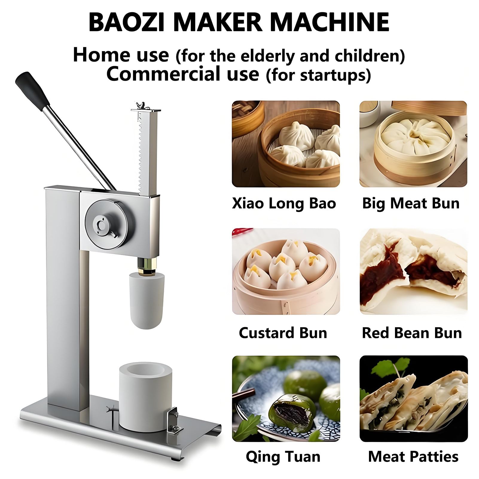 Prasa do Ciasta Baozi Maker, Ręczna Maszyna do Produkcji Bułek Chińskich z 3 Formami Pe, Kompaktowa Konstrukcja Ze Stali Nierdzewnej do Użytku Domowego Lub Komercyjnego