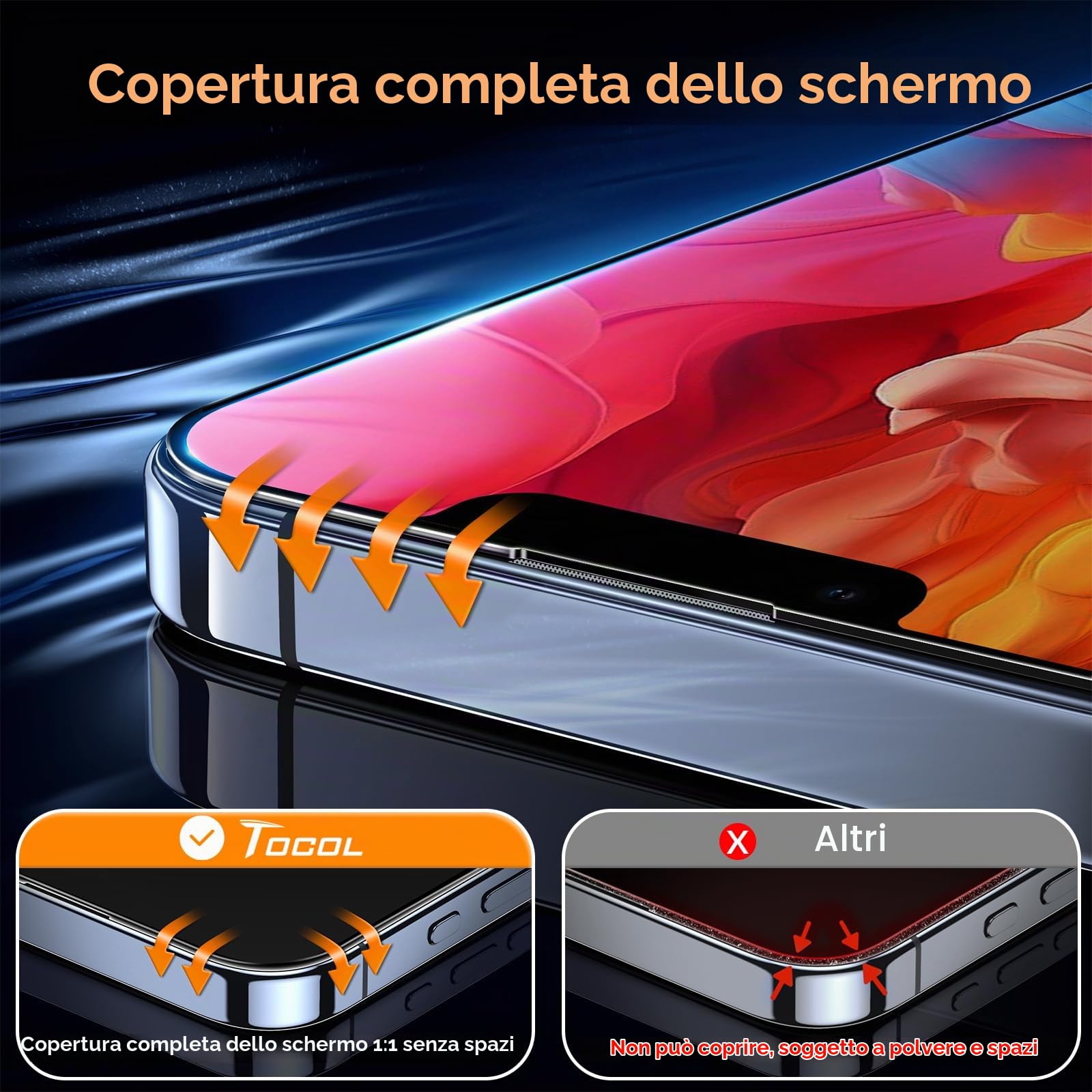 TOCOL Pellicola In Vetro Temperato Per IPhone 16e 6.1″ – 2 Pezzi Con Installazione Automatica Anti-Polvere, Durezza 9H, HD E Anti-Impronte