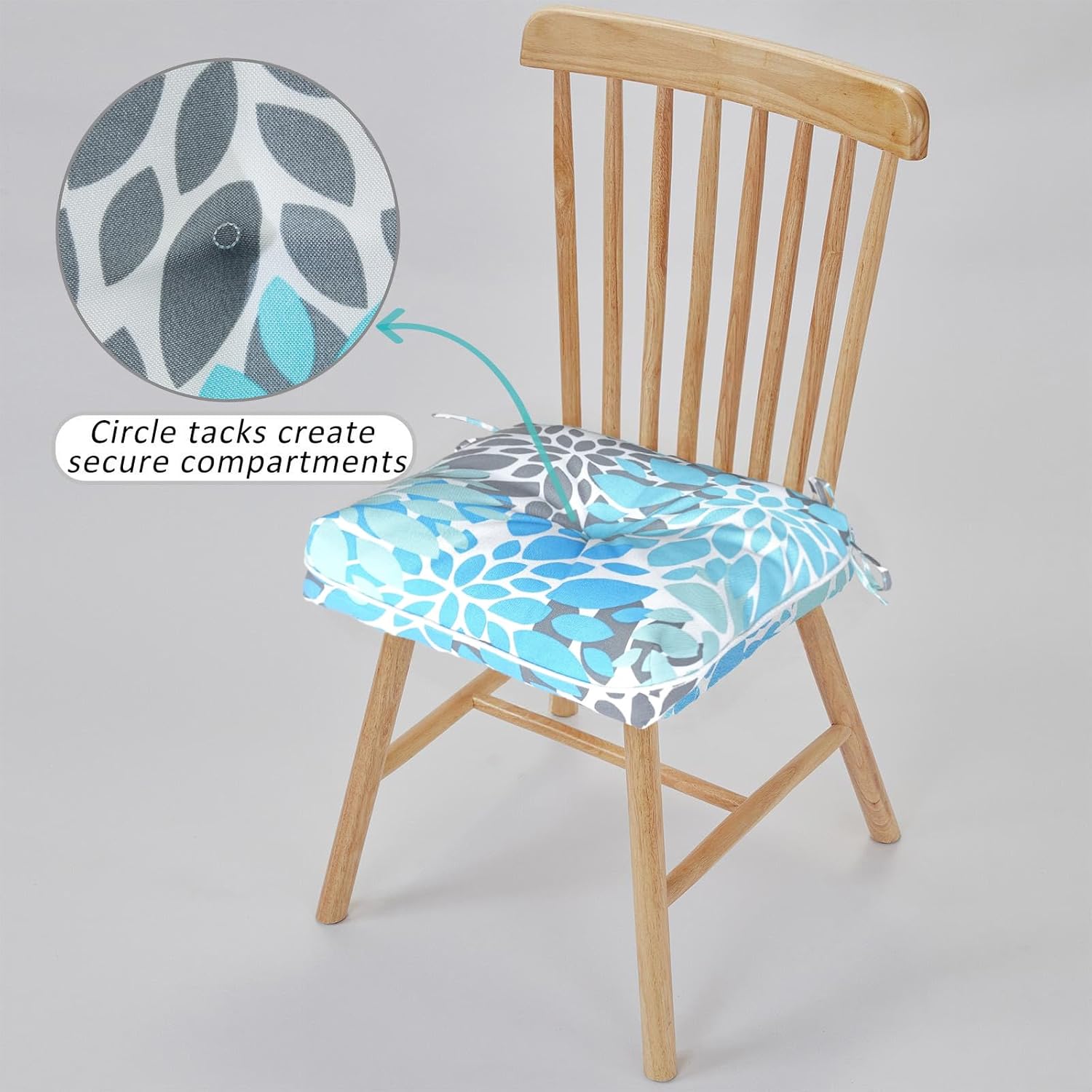 JMGBird Outdoor Cushions Pack of 4, Square Chair Cushions 16 inch with Ties, Seat Cushions for Dining Chairs (Light Blue with White)