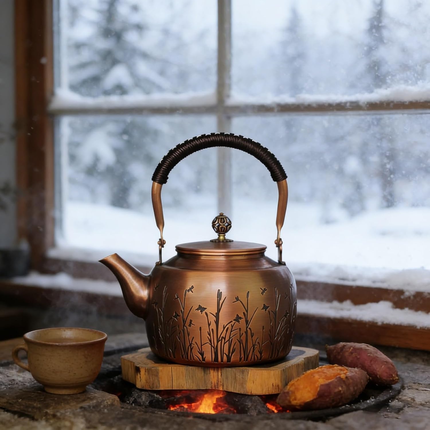 Hervidor de Cobre 2L, Tetera Artesanal para Hervir Agua, Té y Café