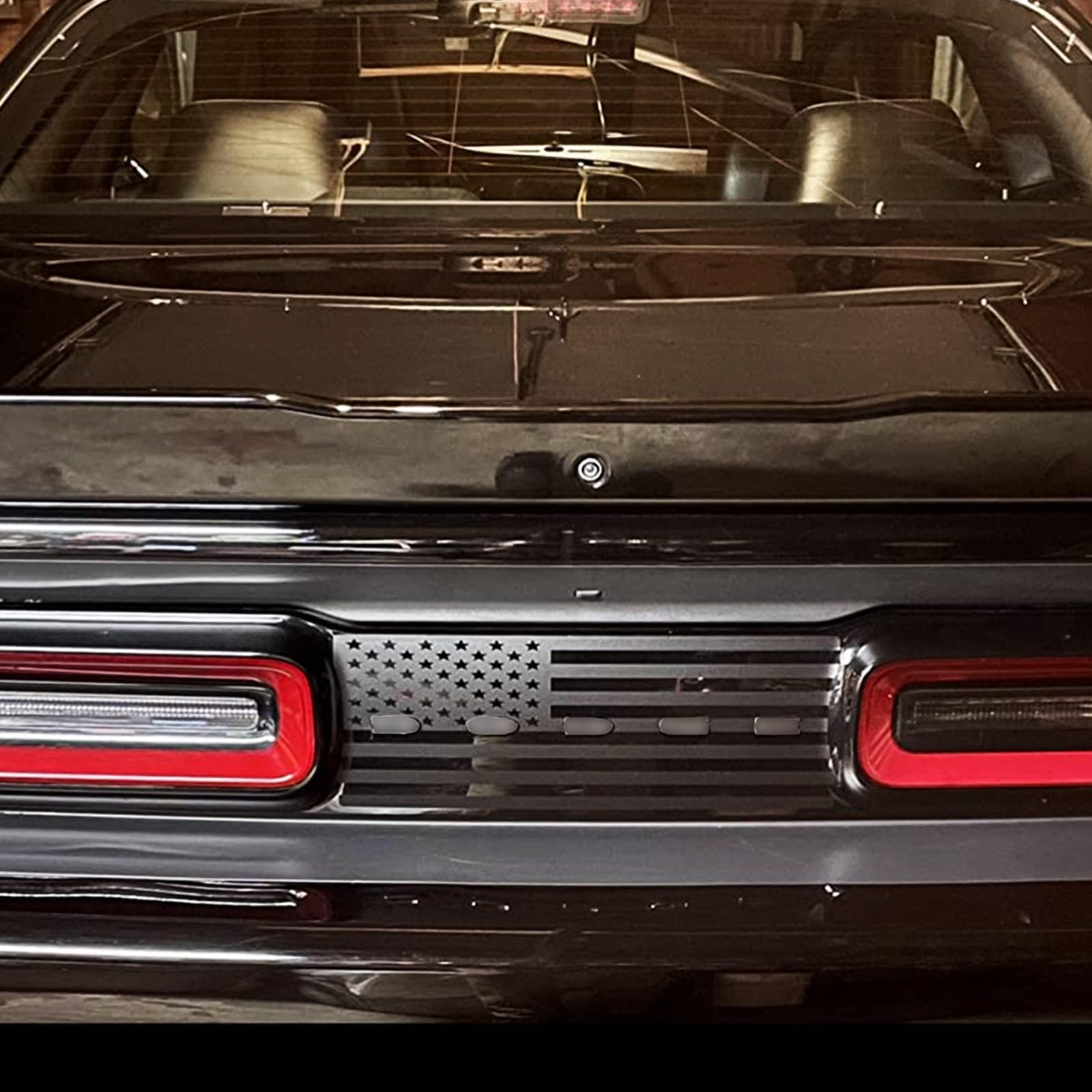 Taillight Center Divider for Dodge Challenger 2015-2024, American Flag Decals for Rear Light Sticker Exterior Accessories for Dodge Challenger (for Dodge Challenger 2015-2022, Glossy Black)