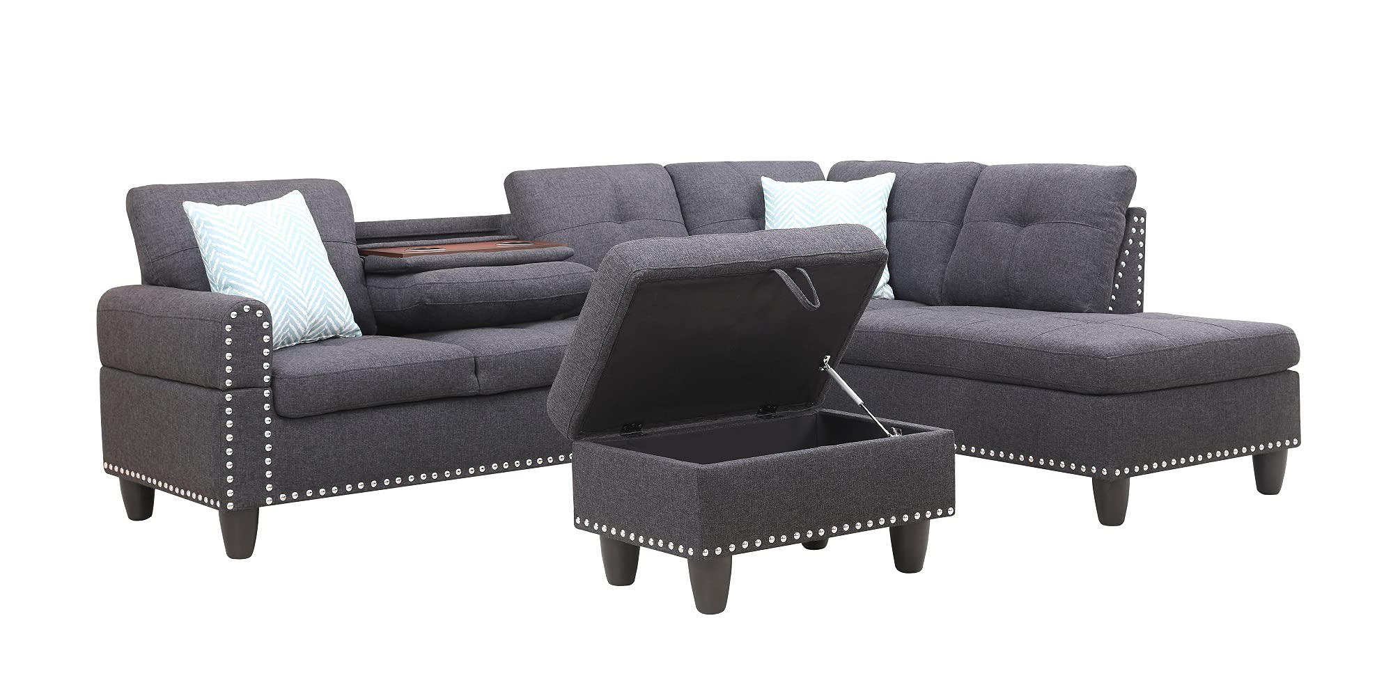 Buy Sectional Sofa with Chaise Lounge and Cup Holders L Shape Sectional
