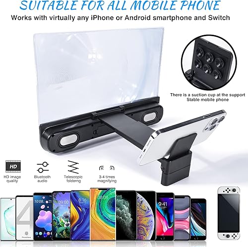 Miniatura 4 de Lupa de pantalla de teléfono de 14 pulgadas con altavoz Bluetooth, amplificador de pantalla de teléfono móvil con soporte elástico plegable 2 en 1,
