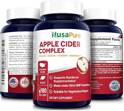 Miniatura 5 de NusaPure Complejo de vinagre de sidra de manzana 1500 mg 180 cápsulas vegetales adecuadas para vegetarianos y veganos, sin OMG