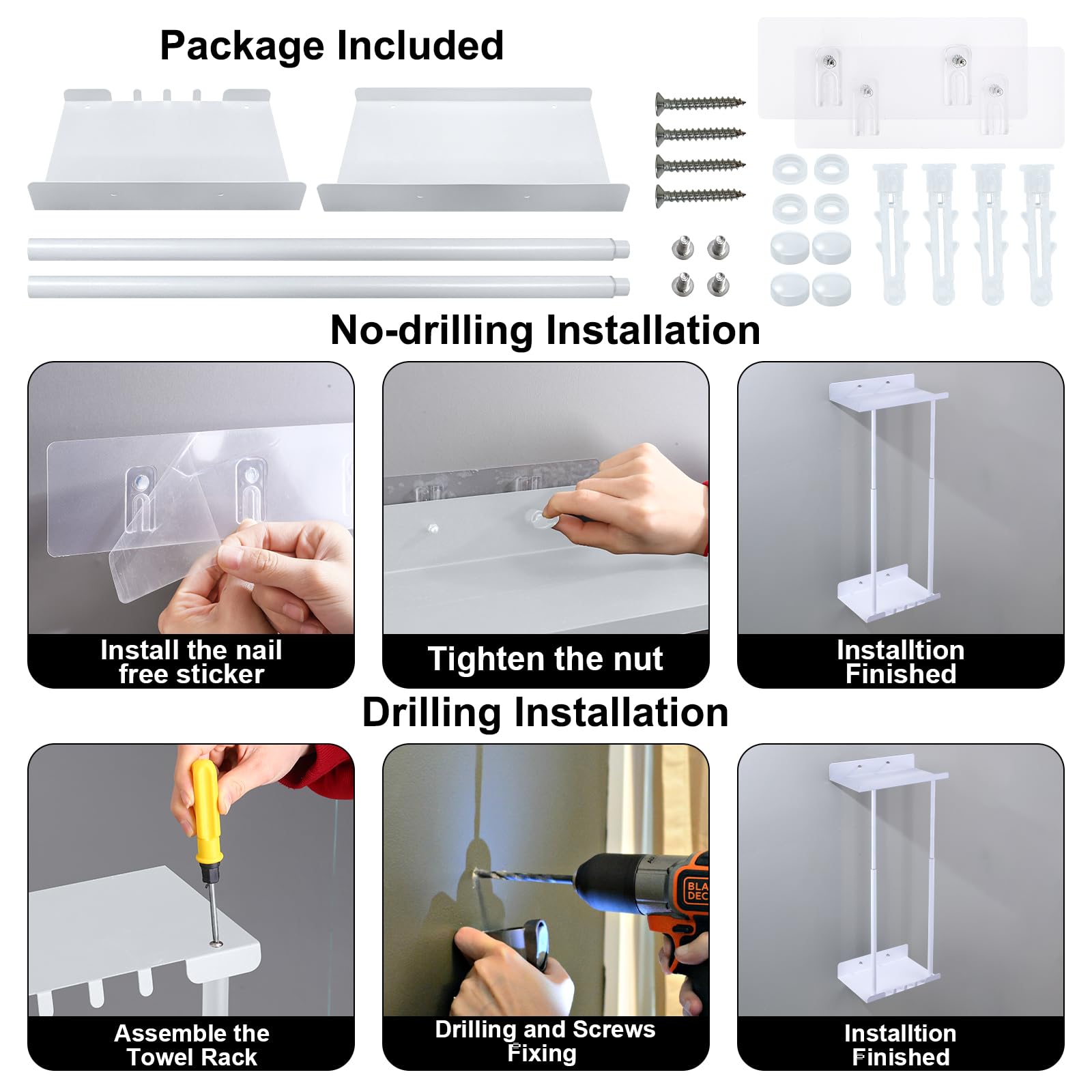 Toalleros De Baño Sin Taladro Adhesivo Toallero De Pared Toalleros Retráctil 41-75CM Toallero Barra con Ganchos (Blanco)