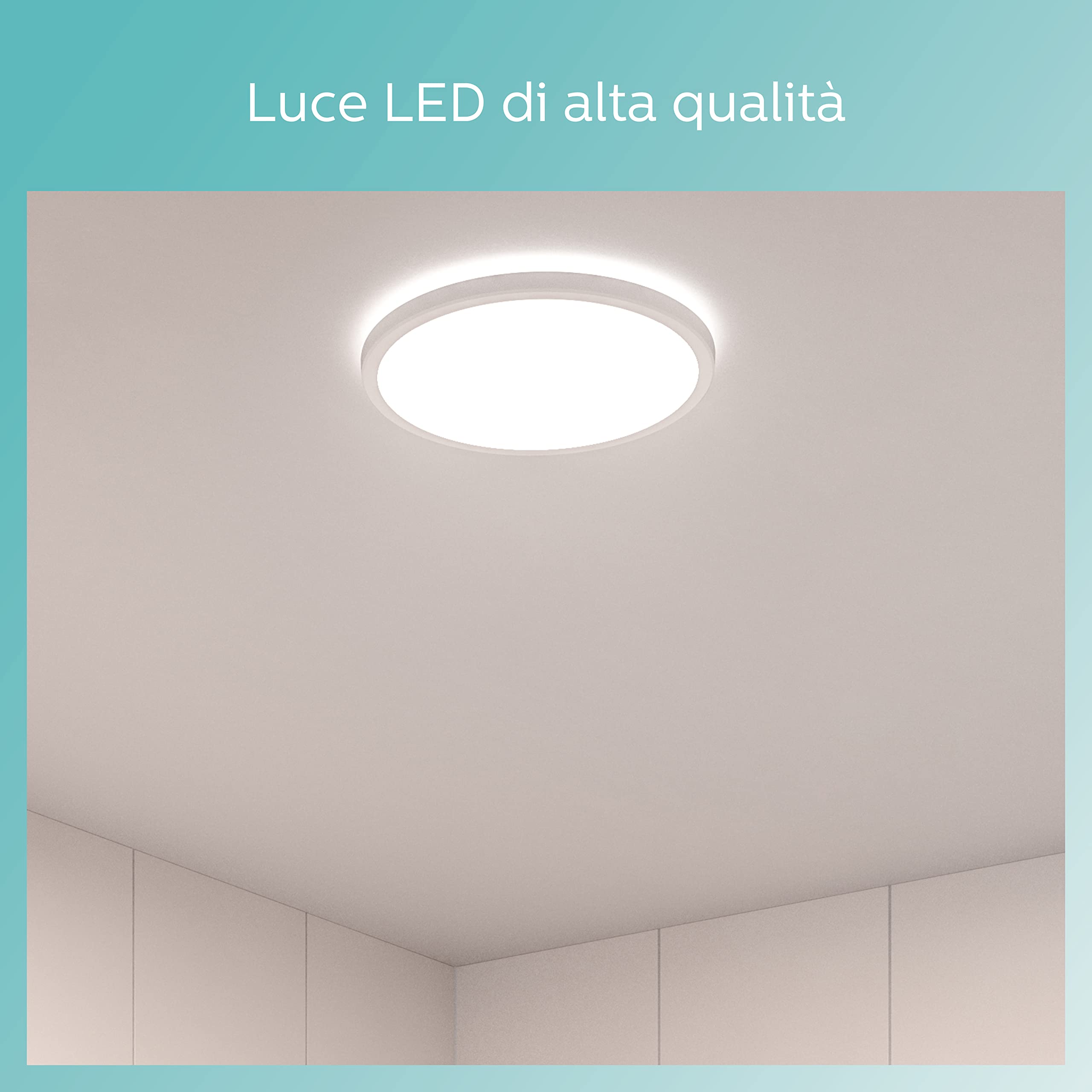 Philips LED soffitto bagno Superslim, bianco, 15W, luce bianca neutra 4.000K, 3 impostazioni di luce - dimmerabile senza dimmer, protezione IP44, confezione doppia