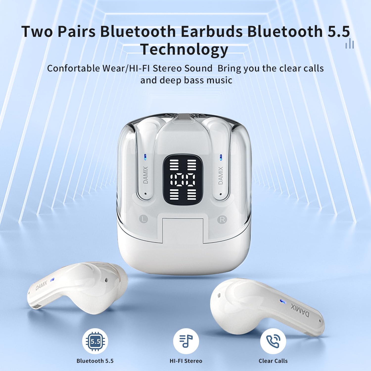 Two Wireless Earphones TW ワイヤレスイヤホン Amazon.com: Two Pairs Wireless Earbuds,Bluetooth 5.5